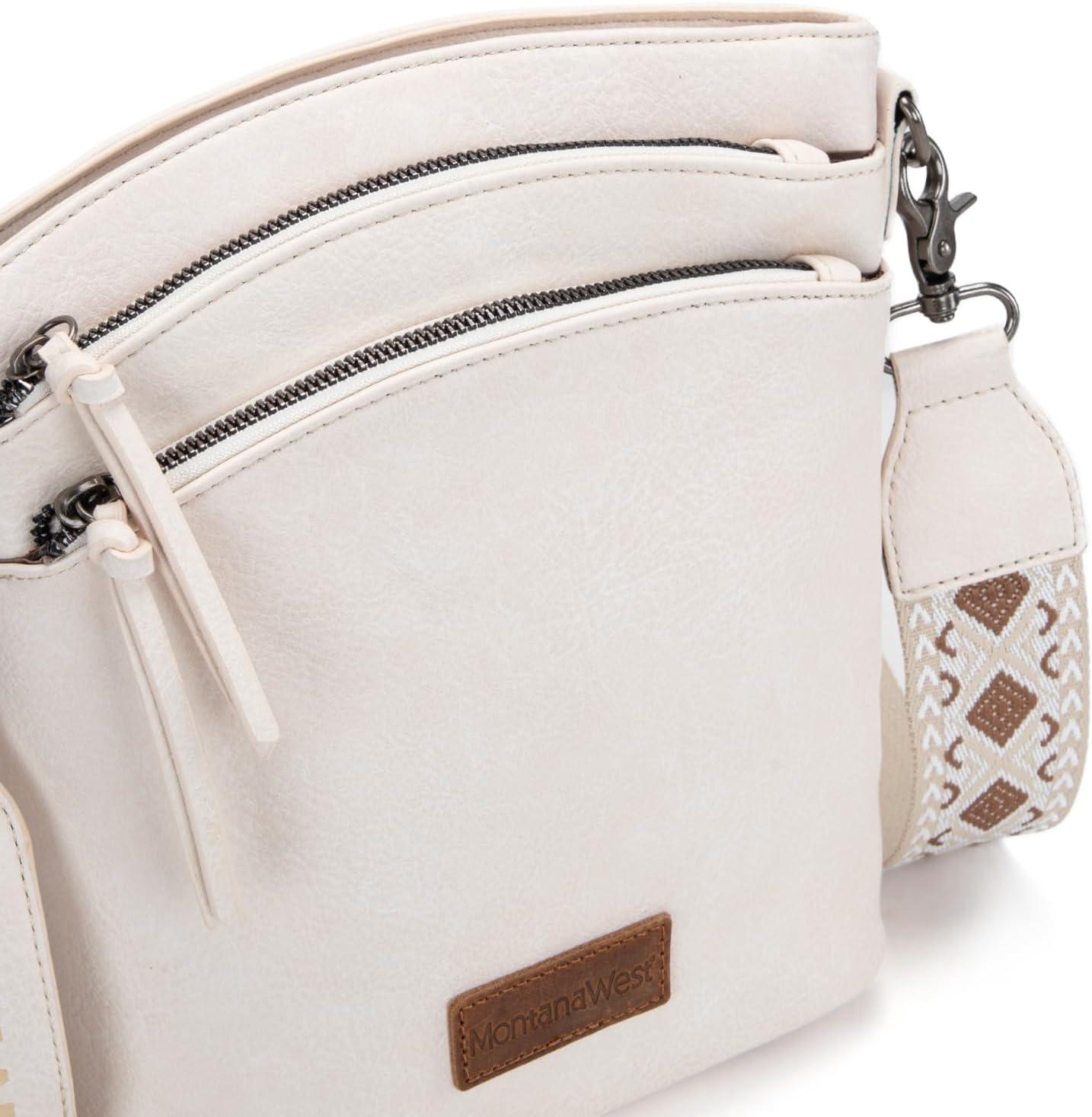 imageMontana West Multi Zip Pocket Large Crossbody Bag With Guitar StrapBeige