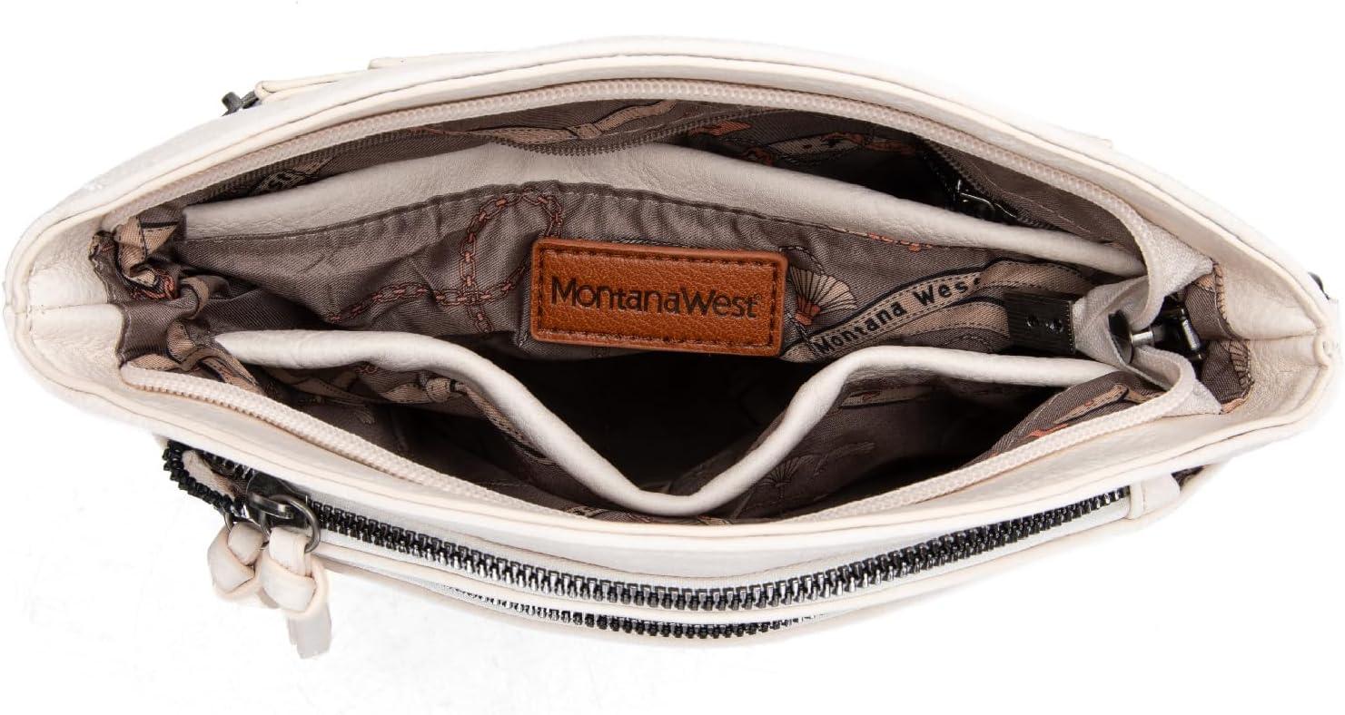 imageMontana West Multi Zip Pocket Large Crossbody Bag With Guitar StrapBeige