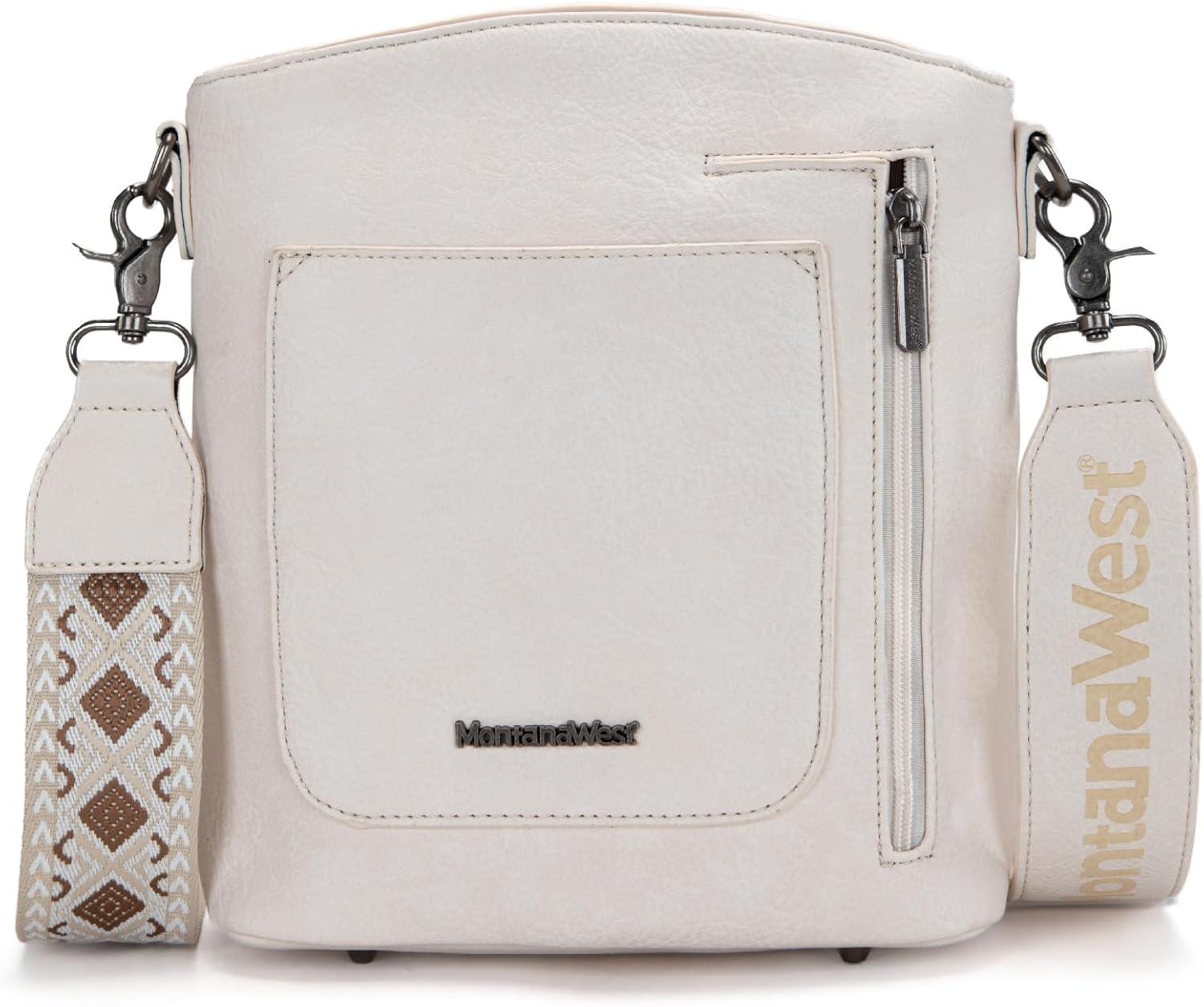 imageMontana West Multi Zip Pocket Large Crossbody Bag With Guitar StrapBeige