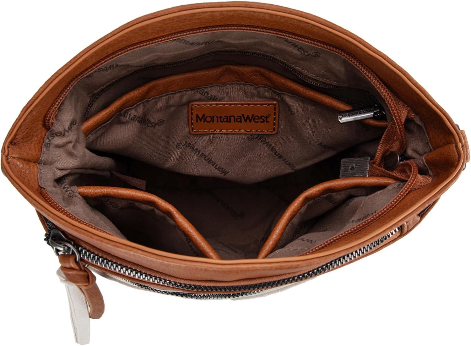 imageMontana West Multi Zip Pocket Large Crossbody Bag With Guitar StrapBrownBeige