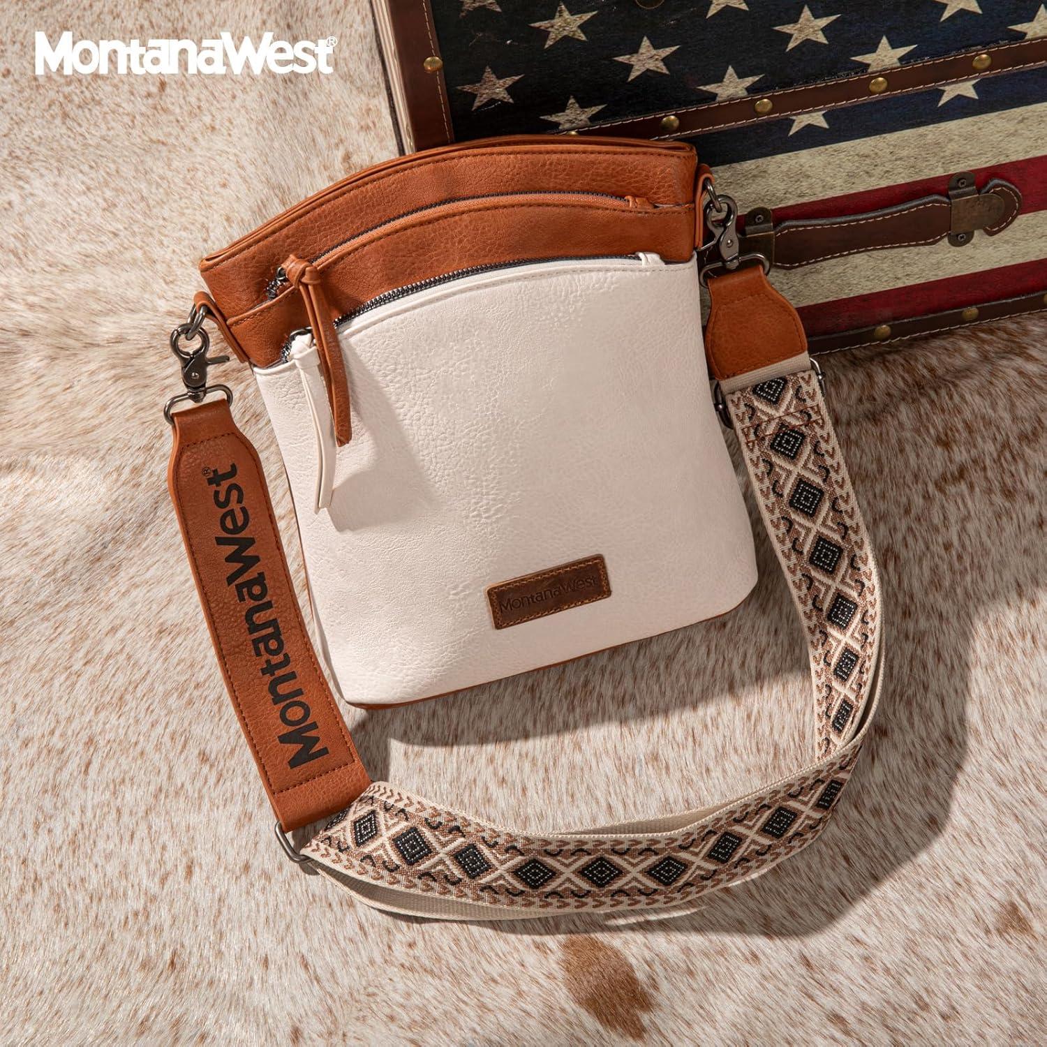 imageMontana West Multi Zip Pocket Large Crossbody Bag With Guitar StrapBrownBeige