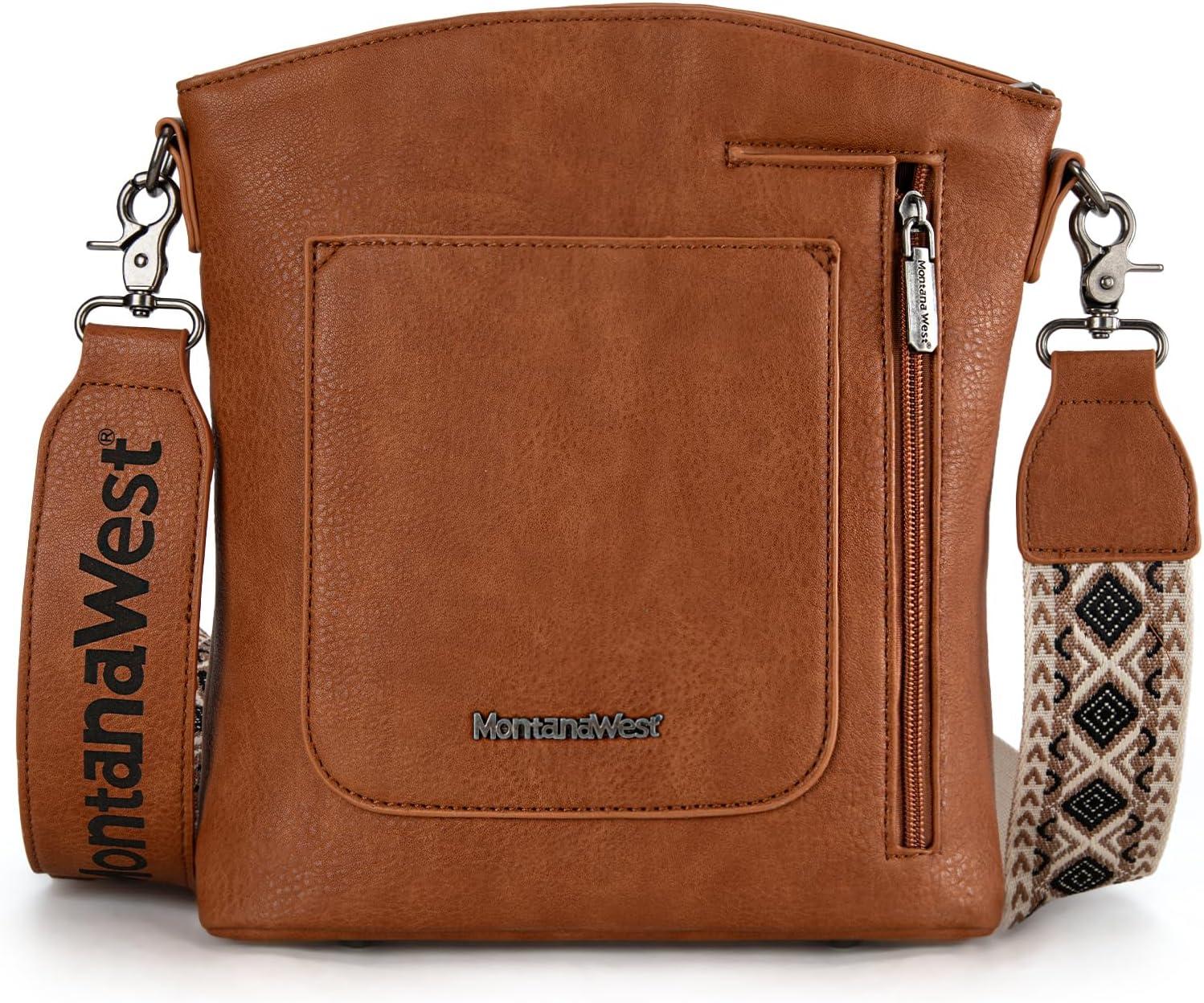 imageMontana West Multi Zip Pocket Large Crossbody Bag With Guitar StrapBrownBeige