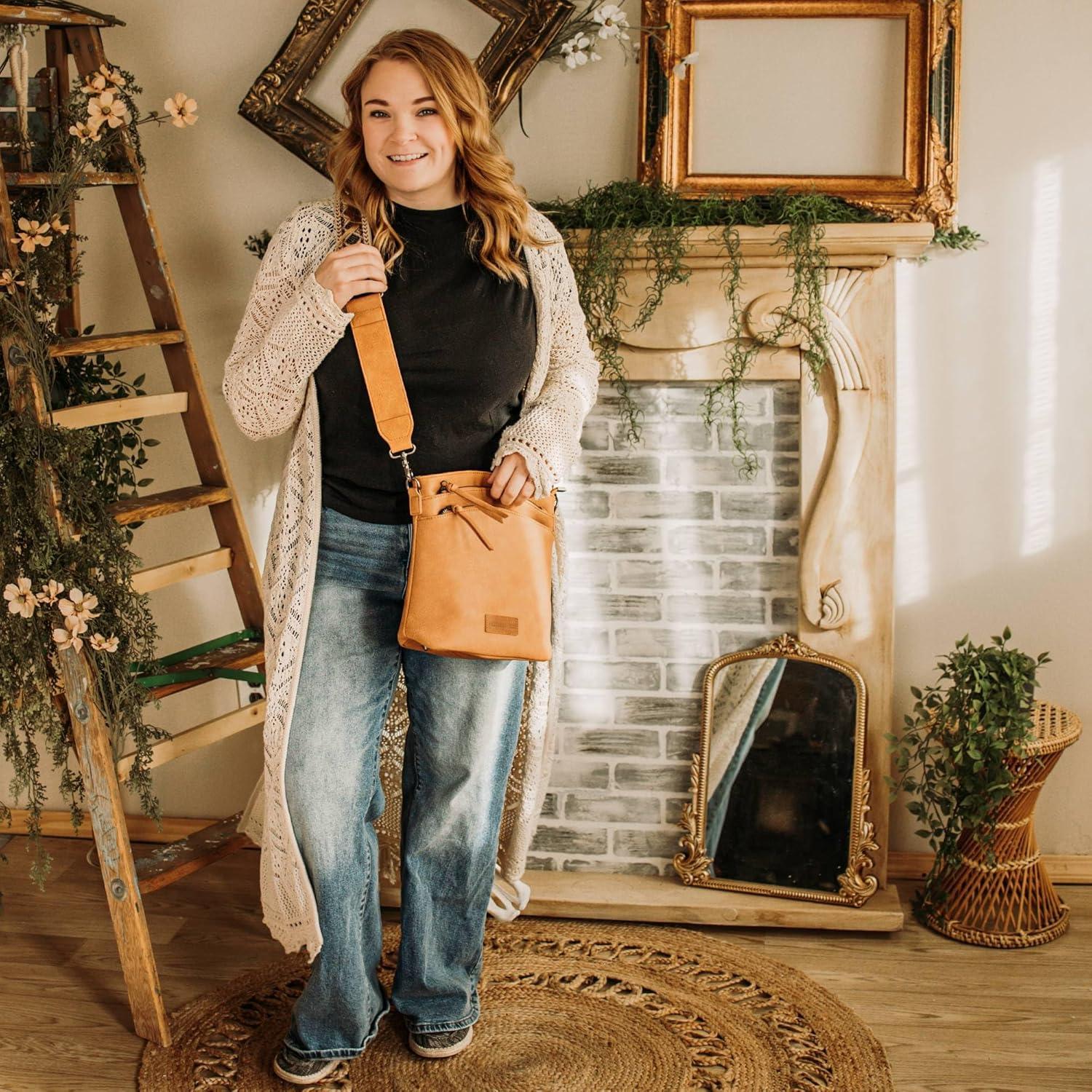 imageMontana West Multi Zip Pocket Large Crossbody Bag With Guitar StrapClassic Brown