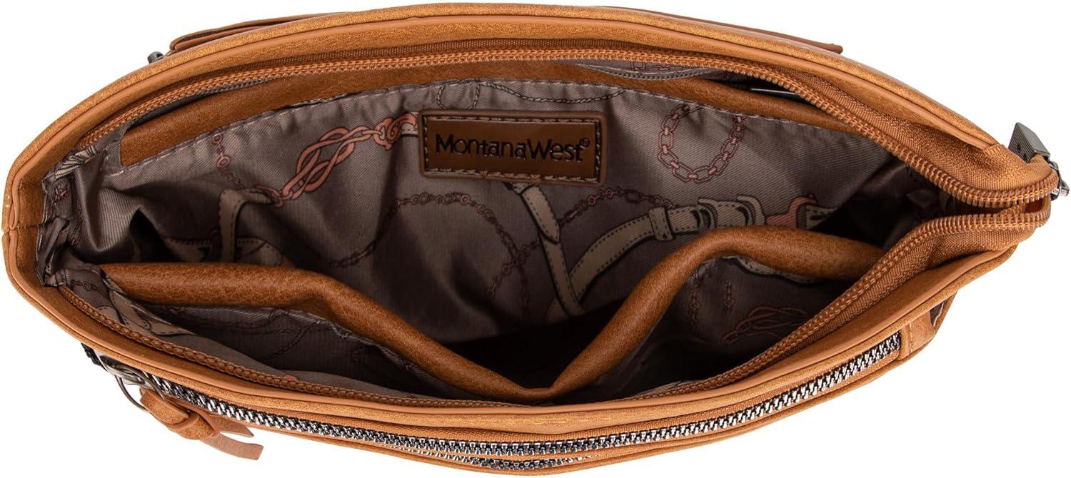 imageMontana West Multi Zip Pocket Large Crossbody Bag With Guitar StrapClassic Brown