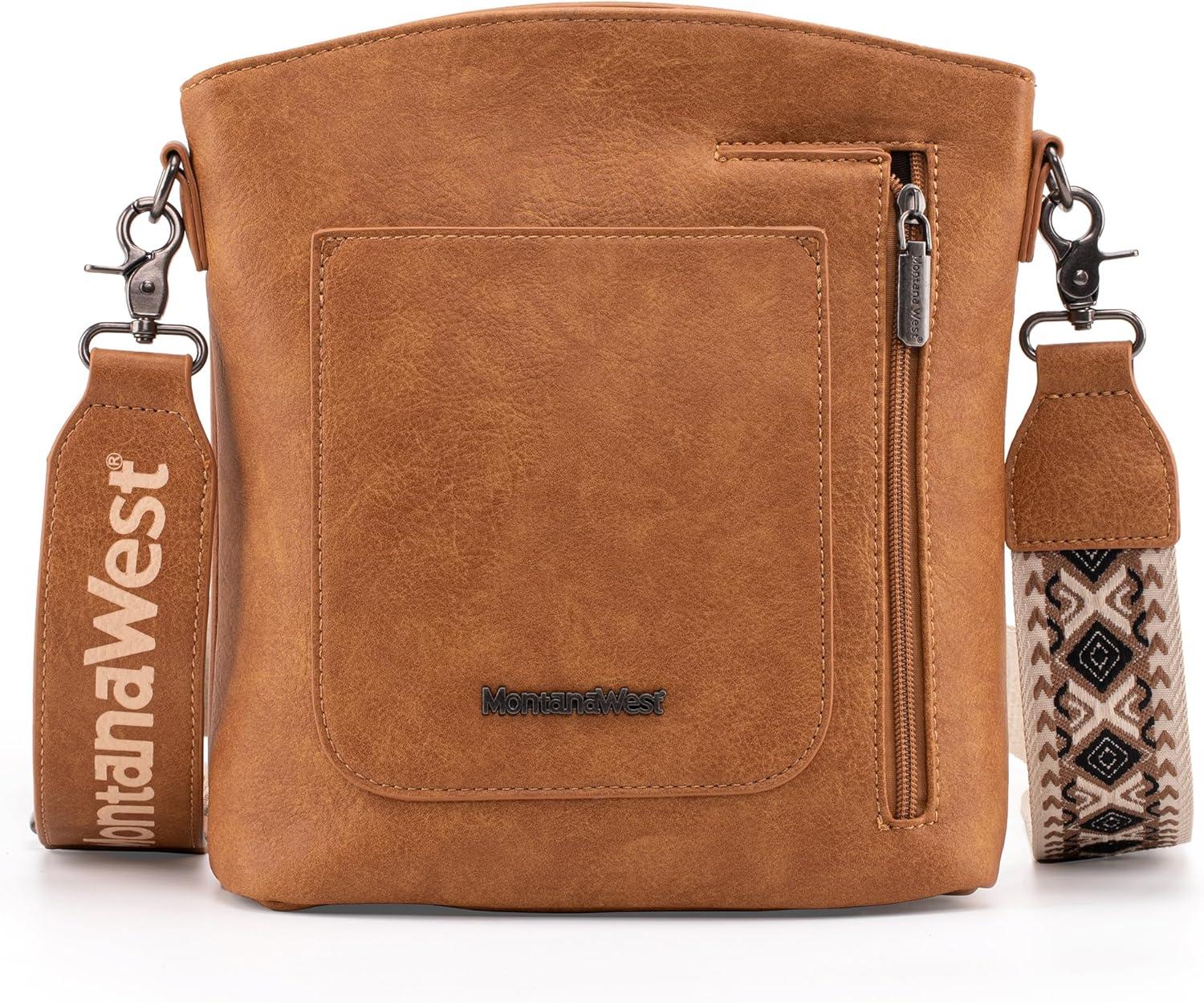 imageMontana West Multi Zip Pocket Large Crossbody Bag With Guitar StrapClassic Brown