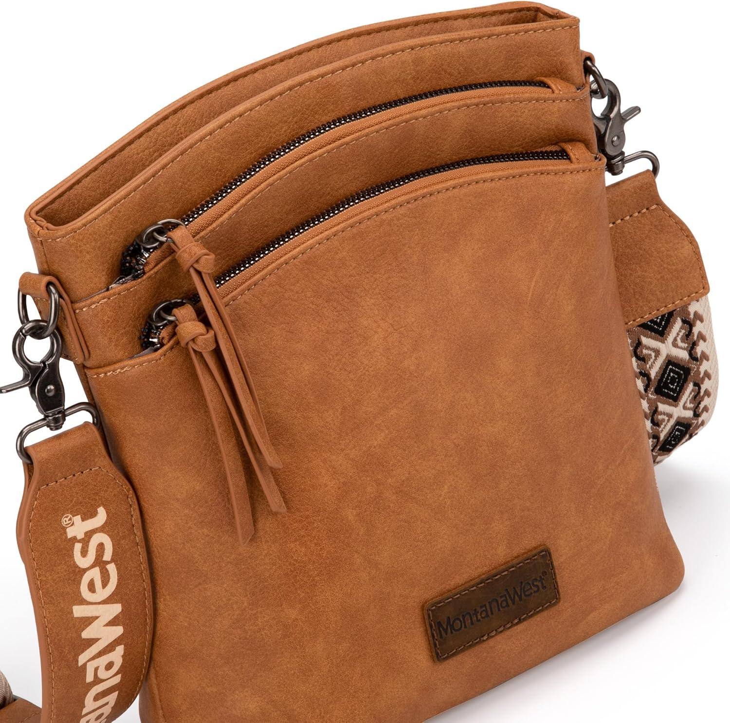 imageMontana West Multi Zip Pocket Large Crossbody Bag With Guitar StrapClassic Brown