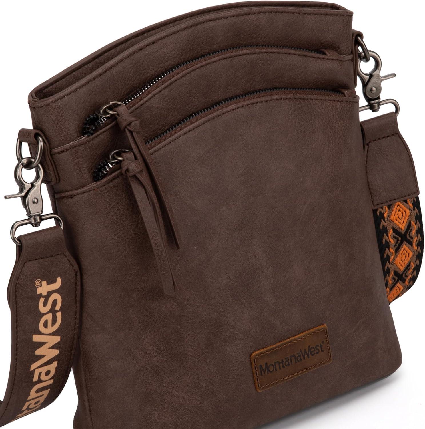 imageMontana West Multi Zip Pocket Large Crossbody Bag With Guitar StrapClassic Coffee