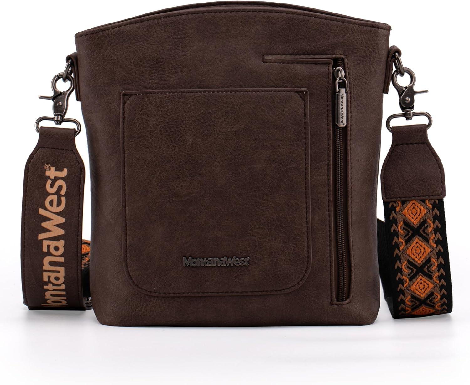 imageMontana West Multi Zip Pocket Large Crossbody Bag With Guitar StrapClassic Coffee