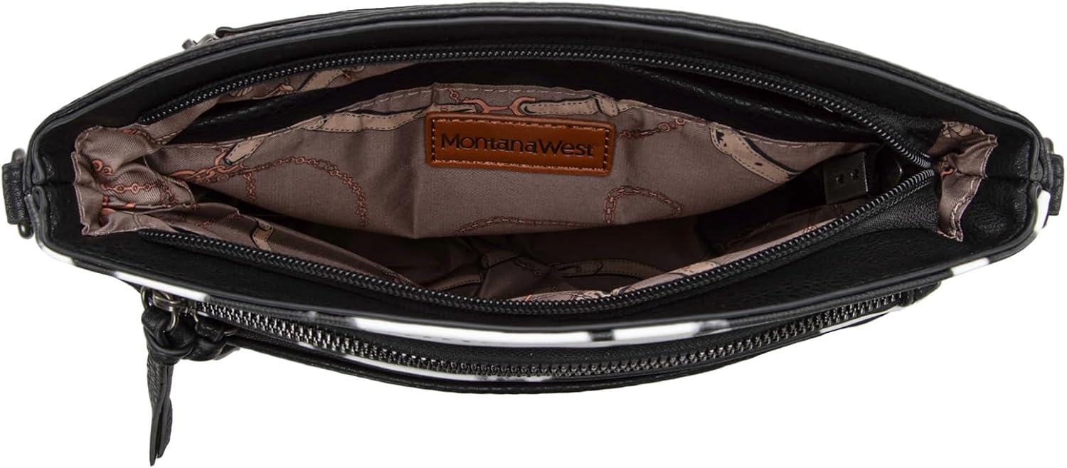 imageMontana West Multi Zip Pocket Large Crossbody Bag With Guitar StrapClassic Cow Black