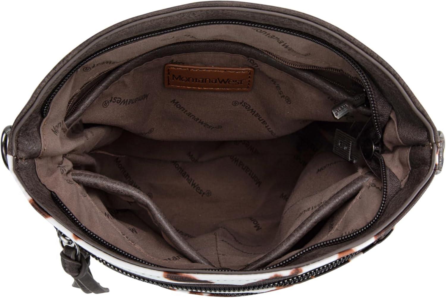 imageMontana West Multi Zip Pocket Large Crossbody Bag With Guitar StrapClassic Cow Pattern