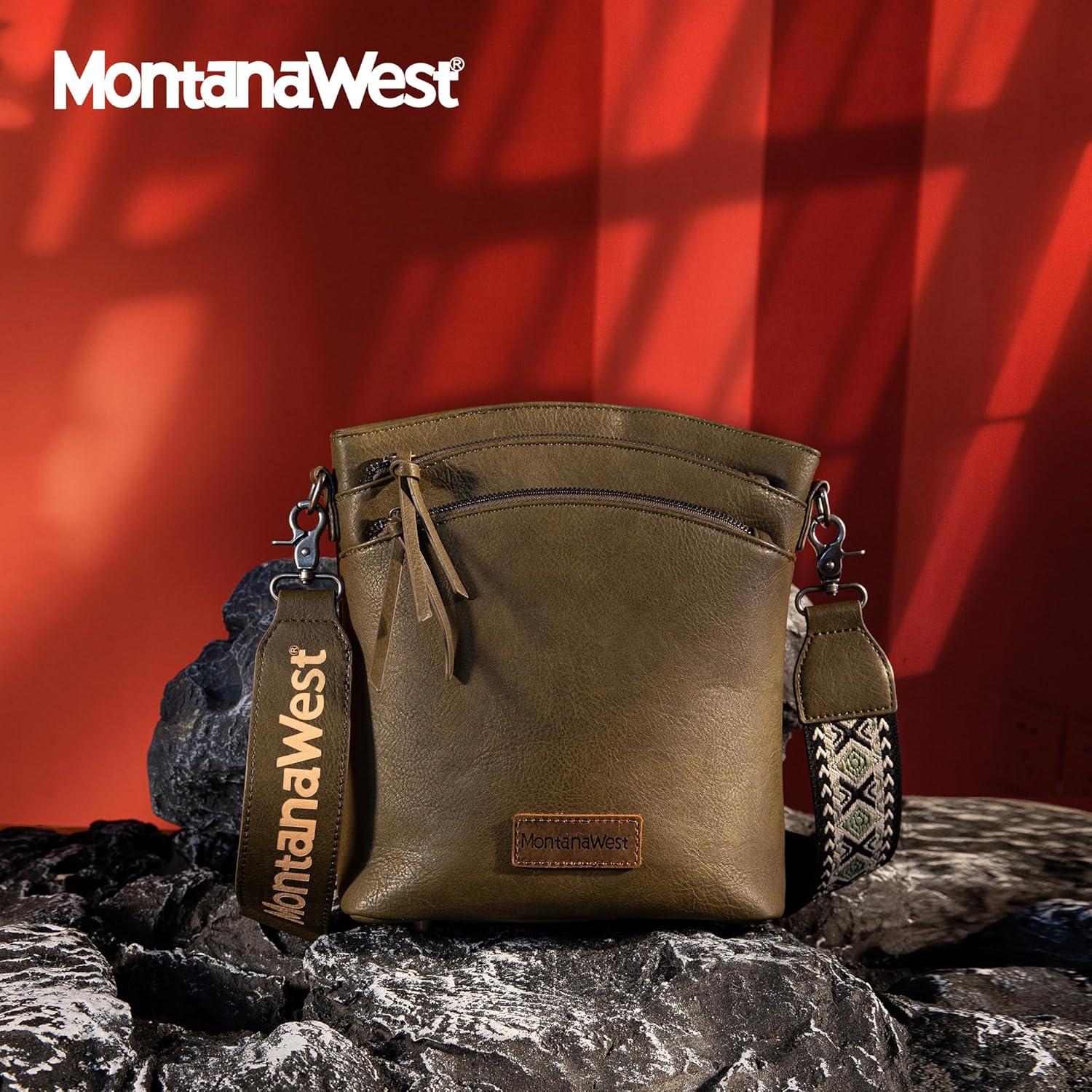 imageMontana West Multi Zip Pocket Large Crossbody Bag With Guitar StrapClassic Dark Green