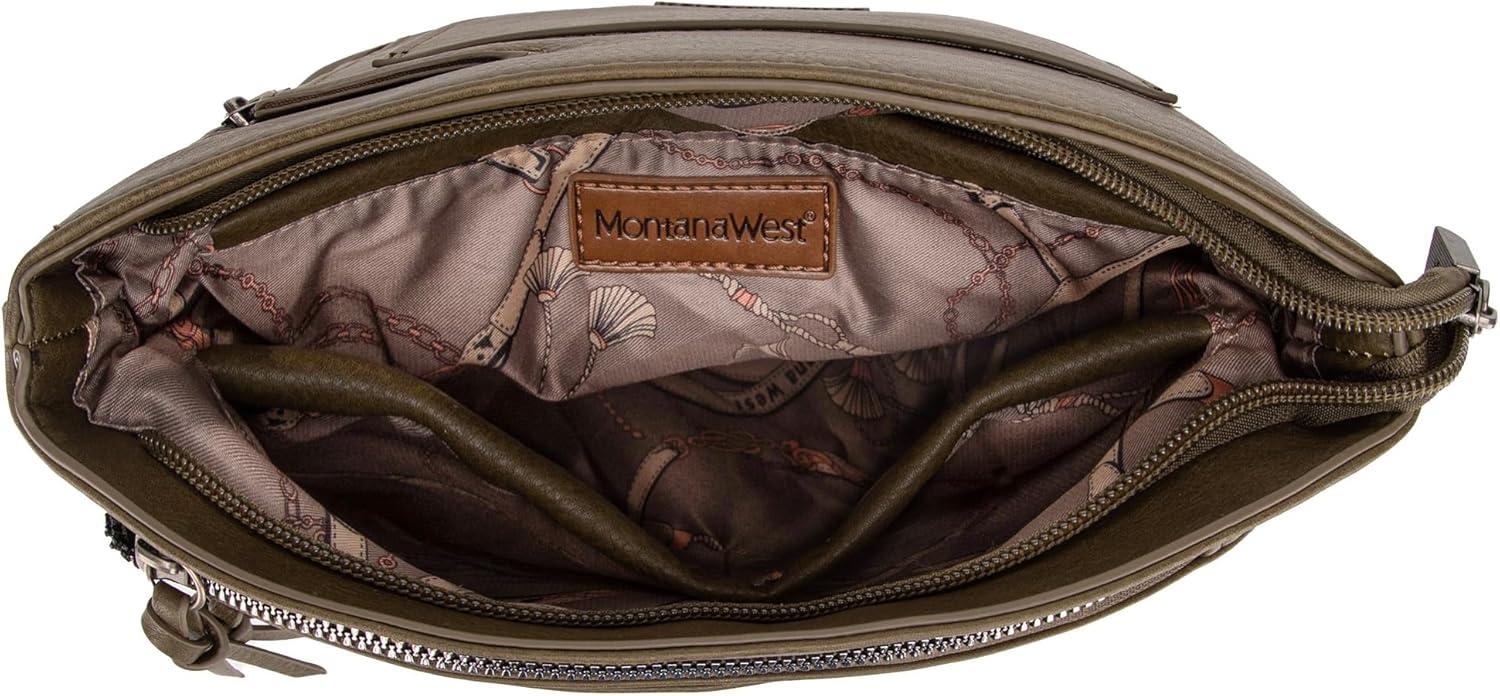 imageMontana West Multi Zip Pocket Large Crossbody Bag With Guitar StrapClassic Dark Green