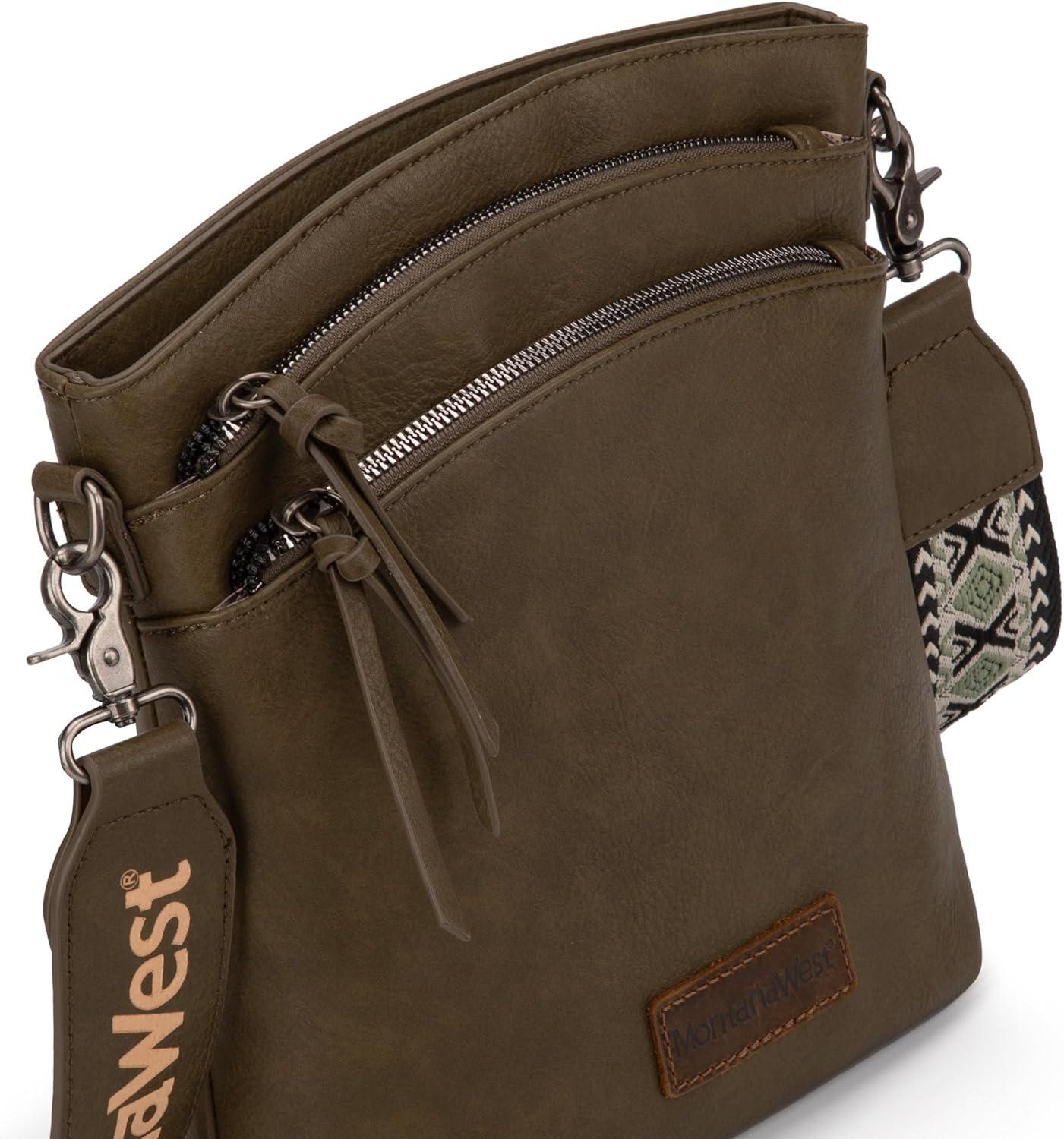 imageMontana West Multi Zip Pocket Large Crossbody Bag With Guitar StrapClassic Dark Green