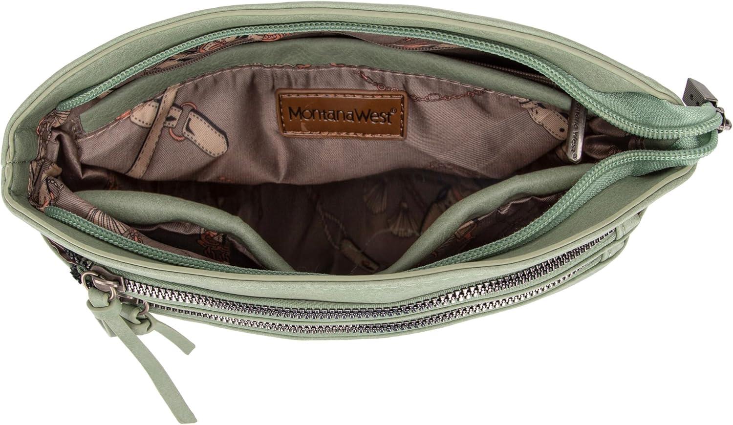 imageMontana West Multi Zip Pocket Large Crossbody Bag With Guitar StrapClassic Green