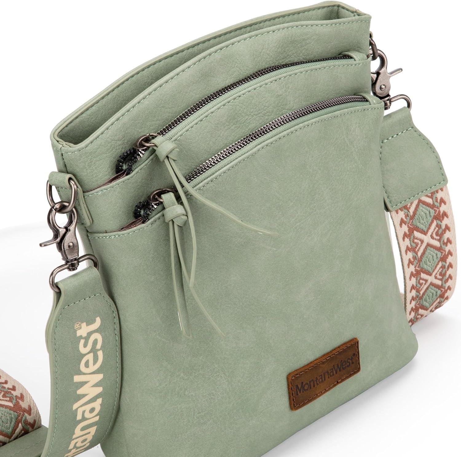 imageMontana West Multi Zip Pocket Large Crossbody Bag With Guitar StrapClassic Green