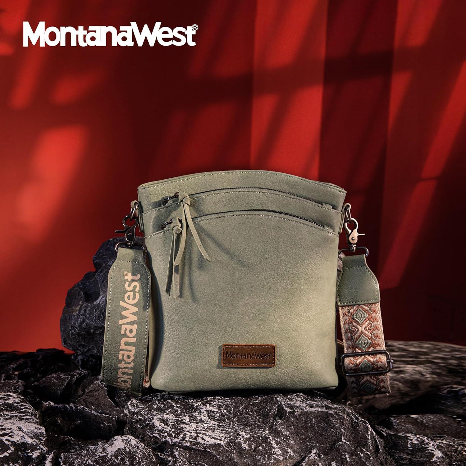imageMontana West Multi Zip Pocket Large Crossbody Bag With Guitar StrapClassic Green