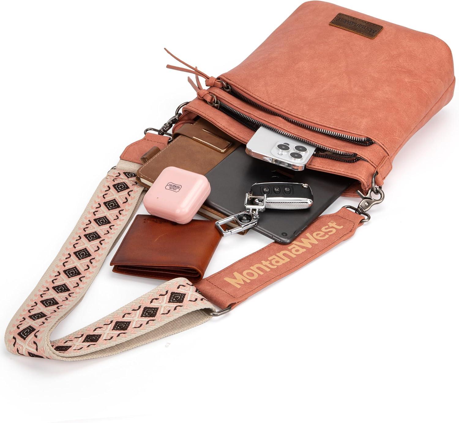 imageMontana West Multi Zip Pocket Large Crossbody Bag With Guitar StrapClassic Pink