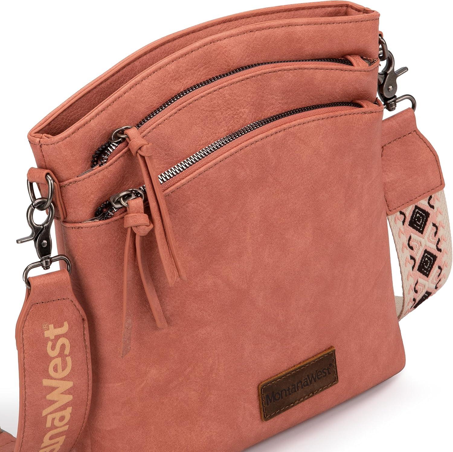 imageMontana West Multi Zip Pocket Large Crossbody Bag With Guitar StrapClassic Pink