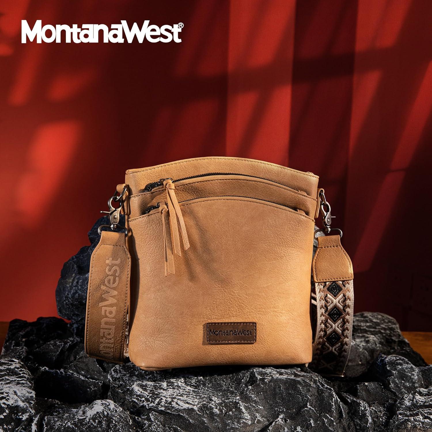 imageMontana West Multi Zip Pocket Large Crossbody Bag With Guitar StrapClassic Tan