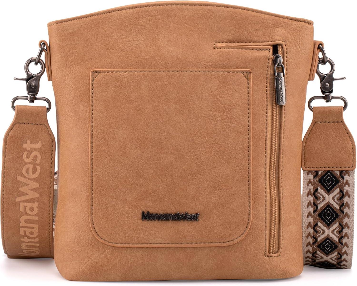 imageMontana West Multi Zip Pocket Large Crossbody Bag With Guitar StrapClassic Tan