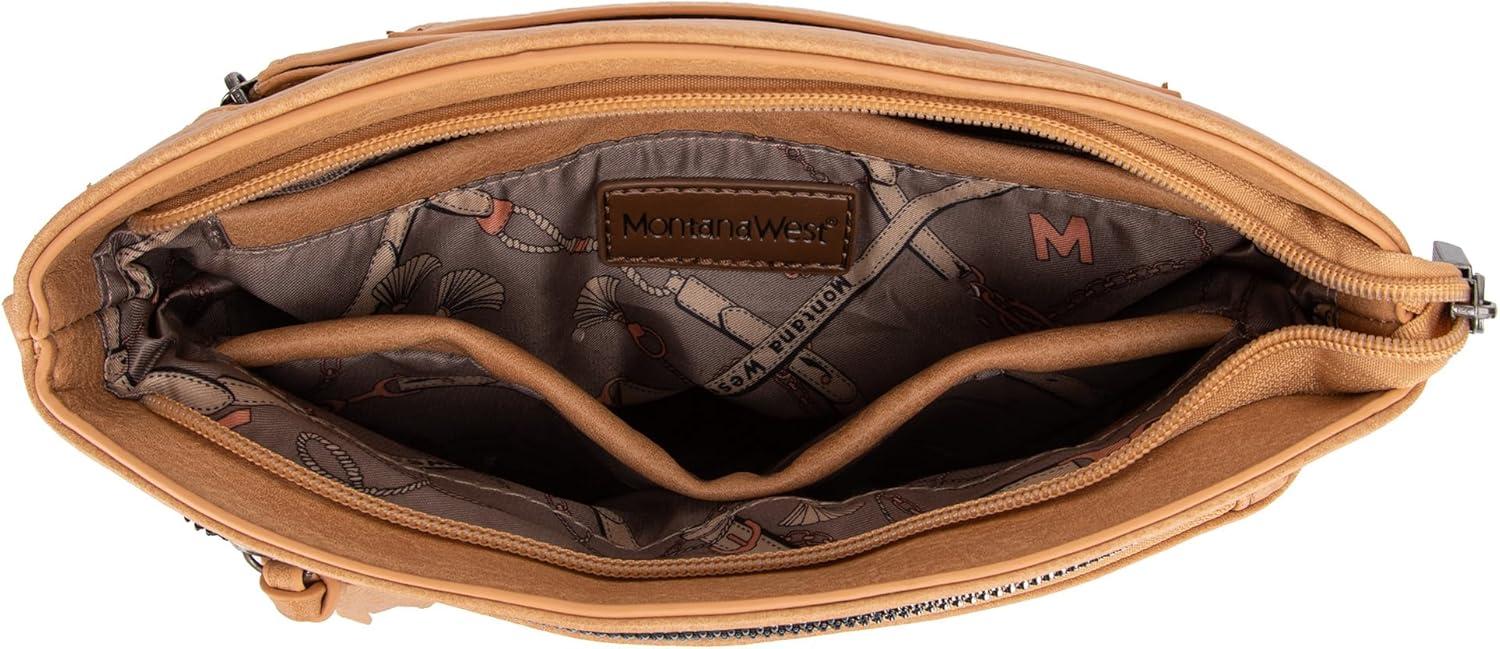 imageMontana West Multi Zip Pocket Large Crossbody Bag With Guitar StrapClassic Tan
