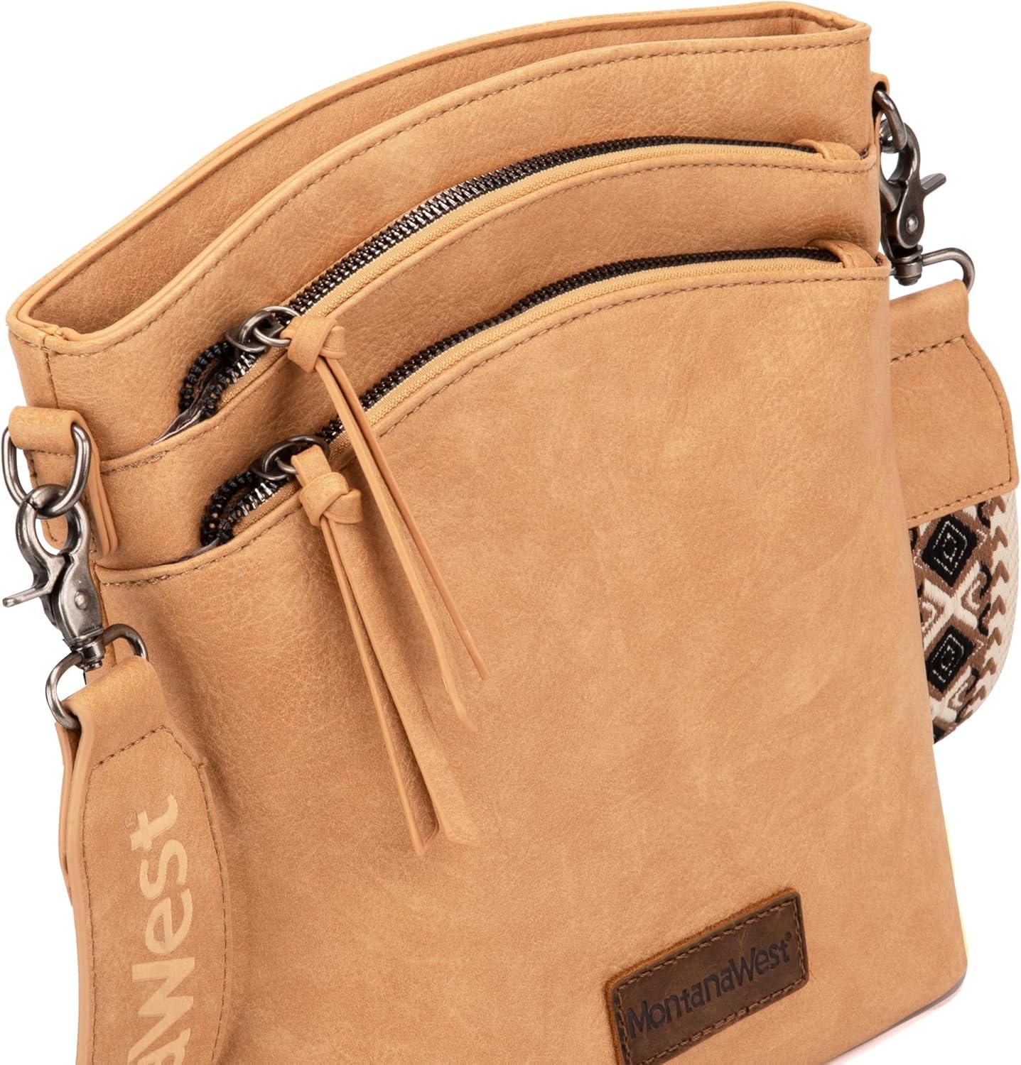 imageMontana West Multi Zip Pocket Large Crossbody Bag With Guitar StrapClassic Tan