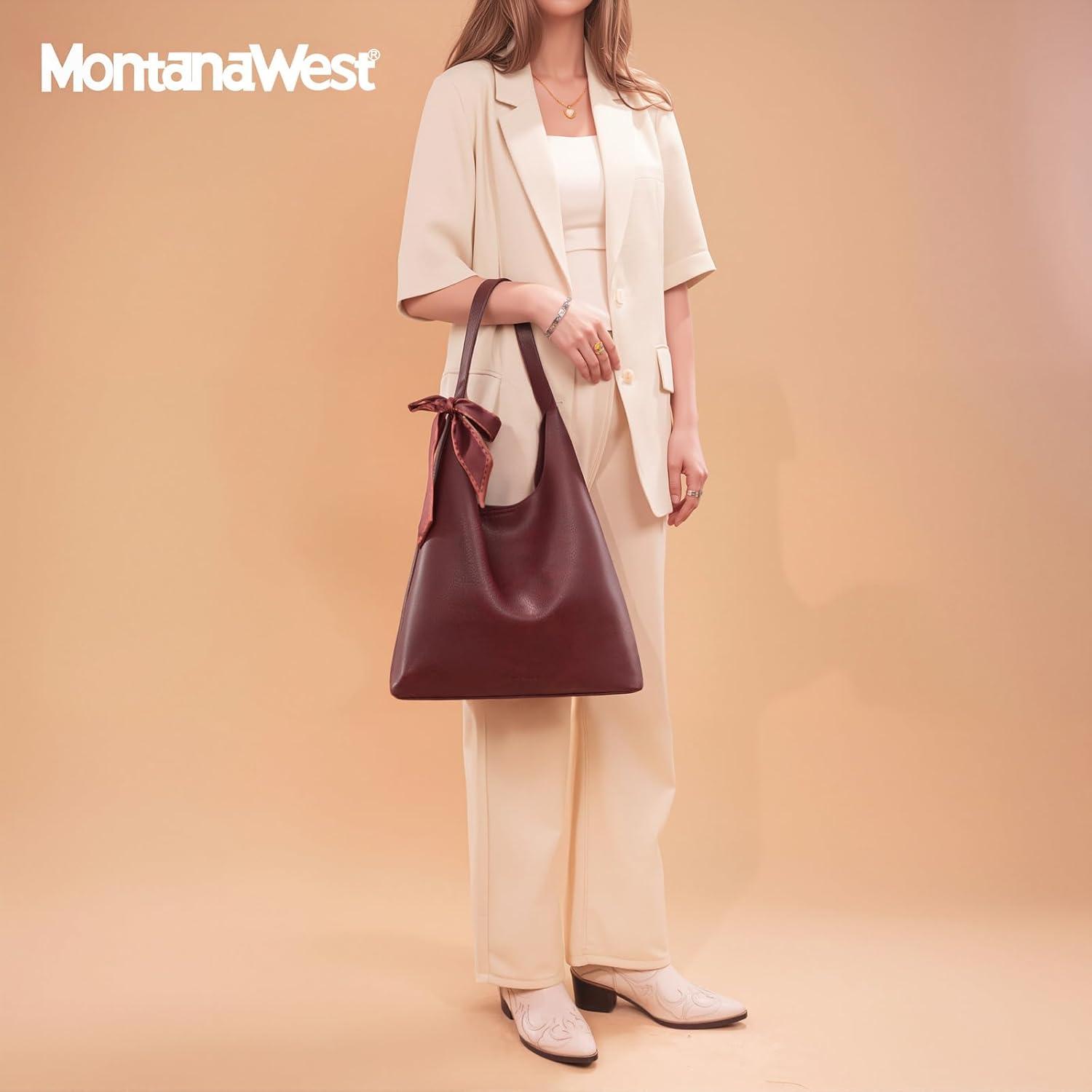 imageMontana West Slouchy Hobo Bag for Women Shoulder Purses and Handbags with ScarfBurgundy Red