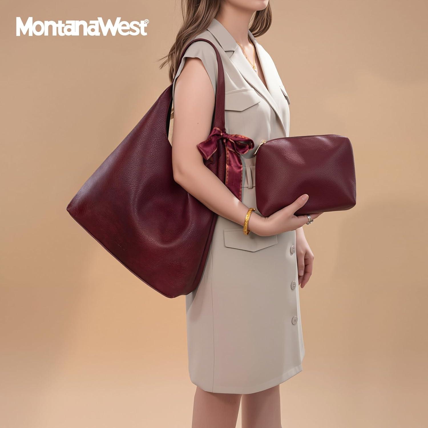 imageMontana West Slouchy Hobo Bag for Women Shoulder Purses and Handbags with ScarfBurgundy Red