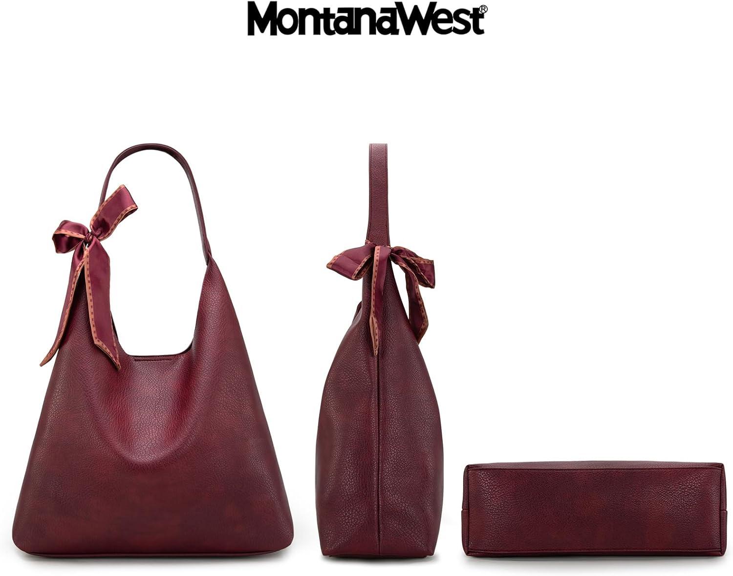 imageMontana West Slouchy Hobo Bag for Women Shoulder Purses and Handbags with ScarfBurgundy Red