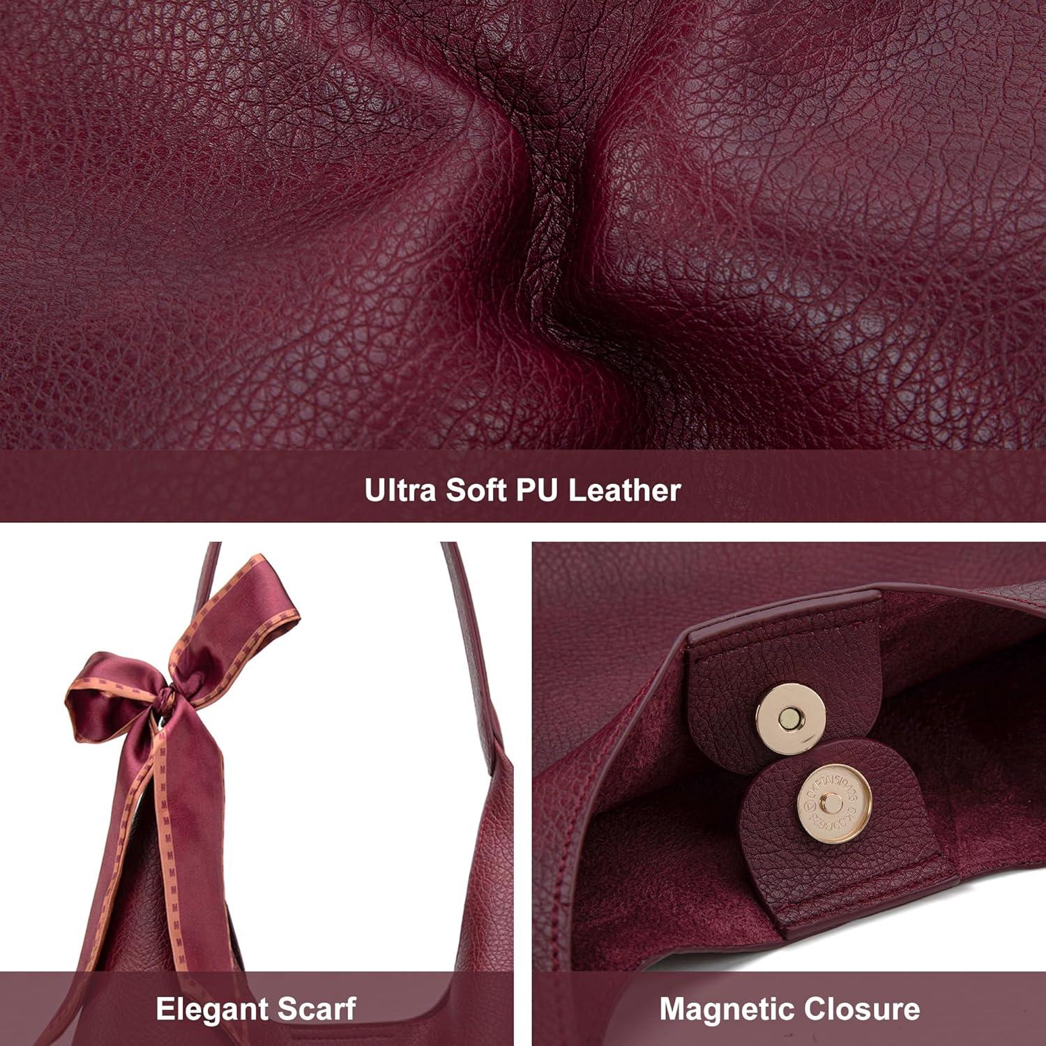 imageMontana West Slouchy Hobo Bag for Women Shoulder Purses and Handbags with ScarfBurgundy Red