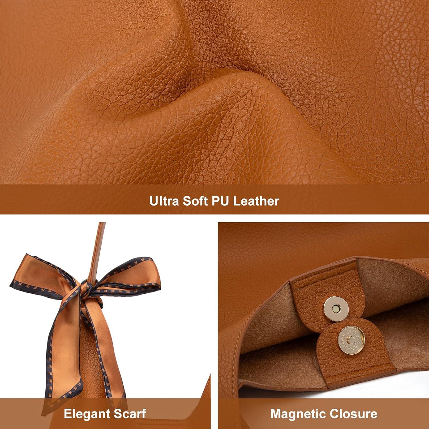 imageMontana West Slouchy Hobo Bag for Women Shoulder Purses and Handbags with ScarfCaramel Brown
