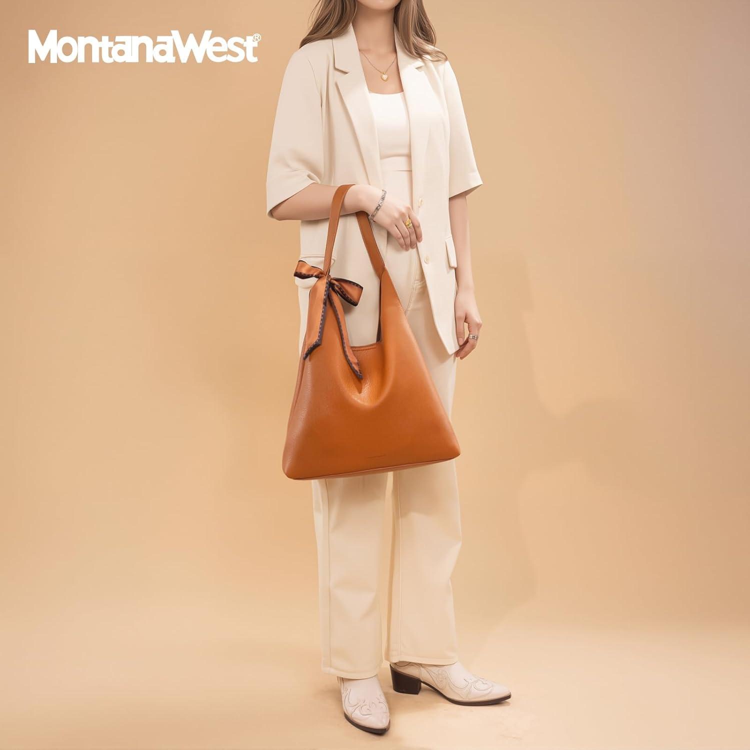 imageMontana West Slouchy Hobo Bag for Women Shoulder Purses and Handbags with ScarfCaramel Brown