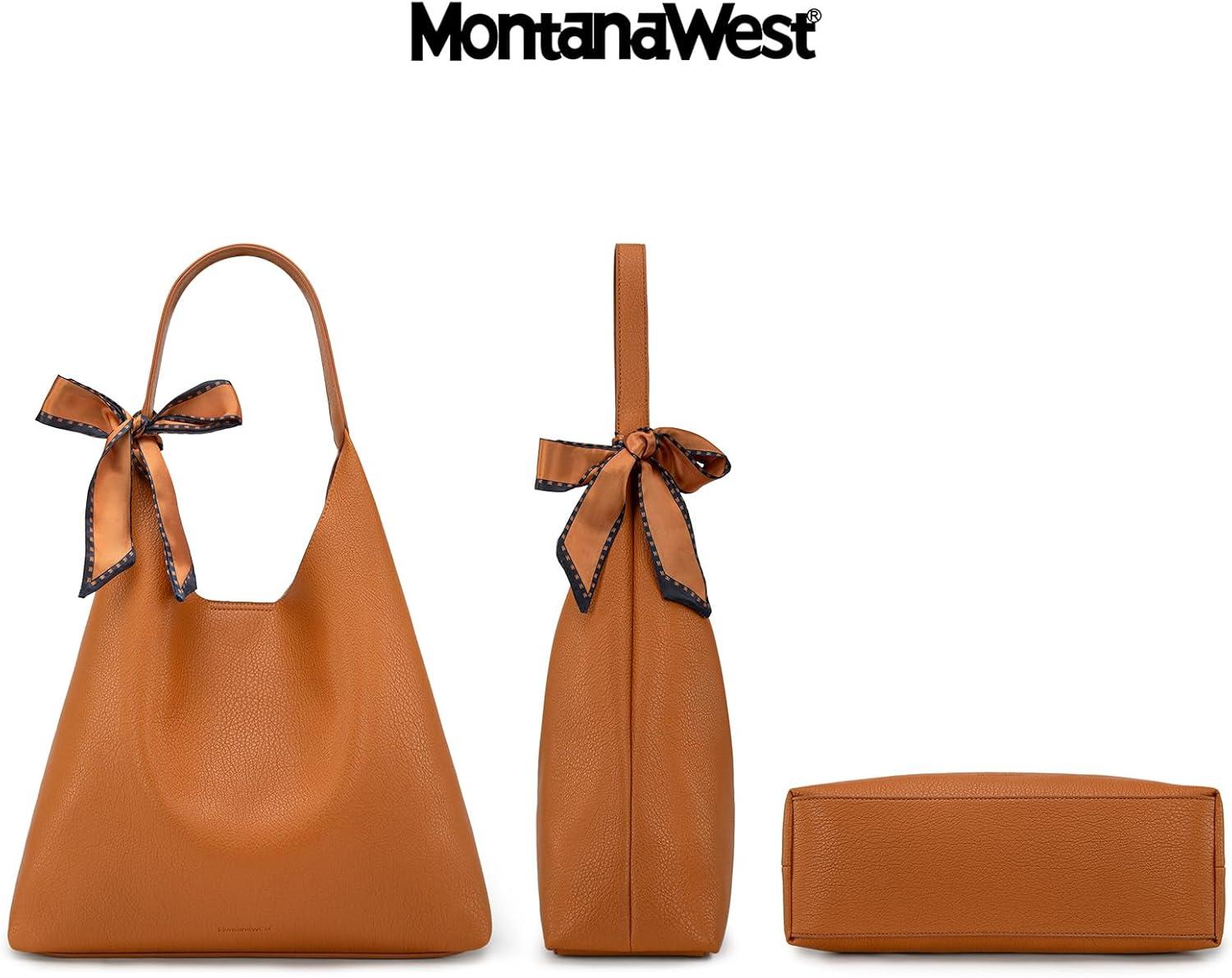 imageMontana West Slouchy Hobo Bag for Women Shoulder Purses and Handbags with ScarfCaramel Brown