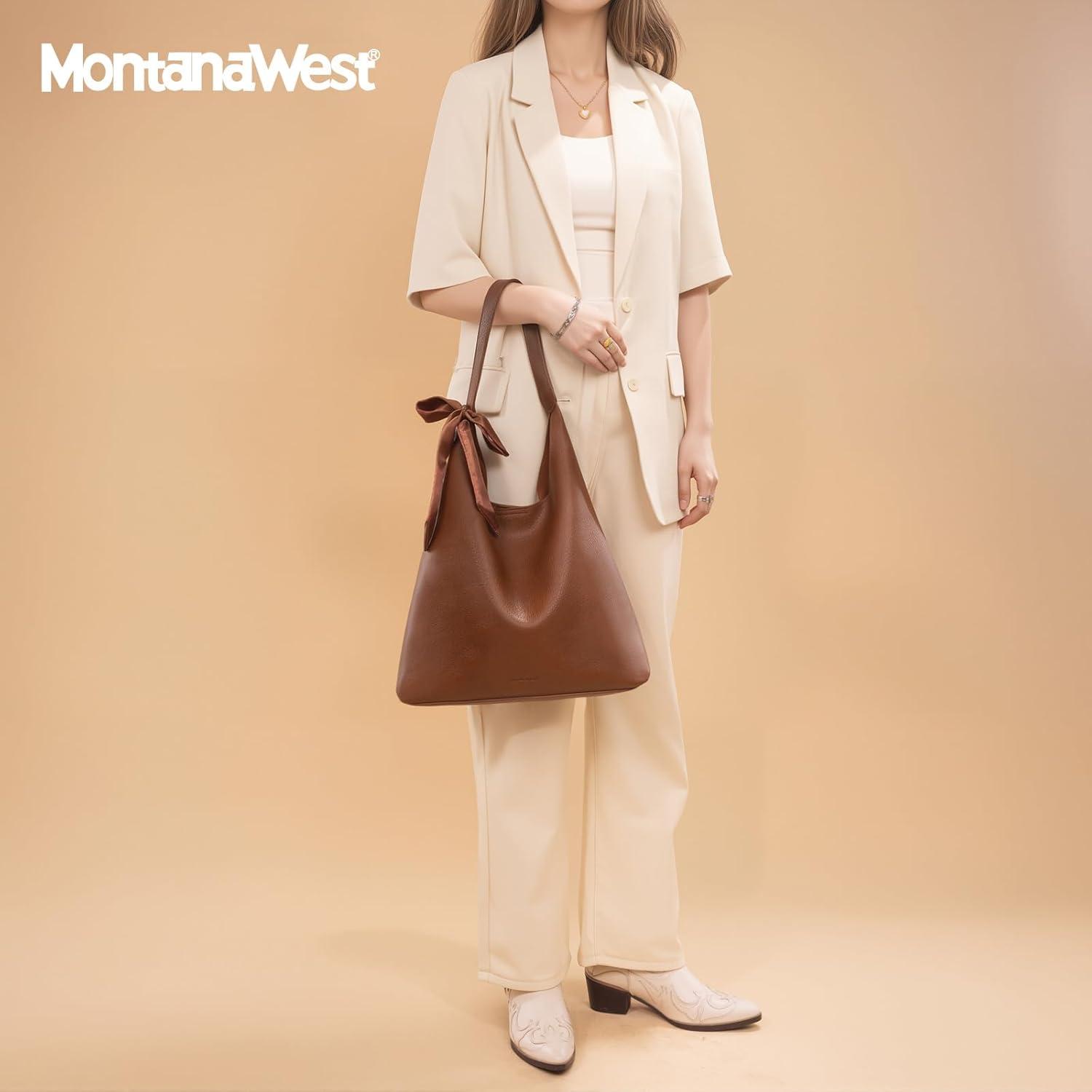 imageMontana West Slouchy Hobo Bag for Women Shoulder Purses and Handbags with ScarfDark Brown