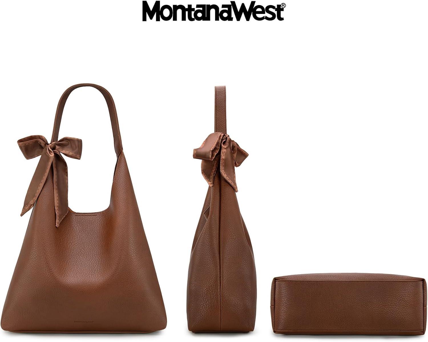 imageMontana West Slouchy Hobo Bag for Women Shoulder Purses and Handbags with ScarfDark Brown