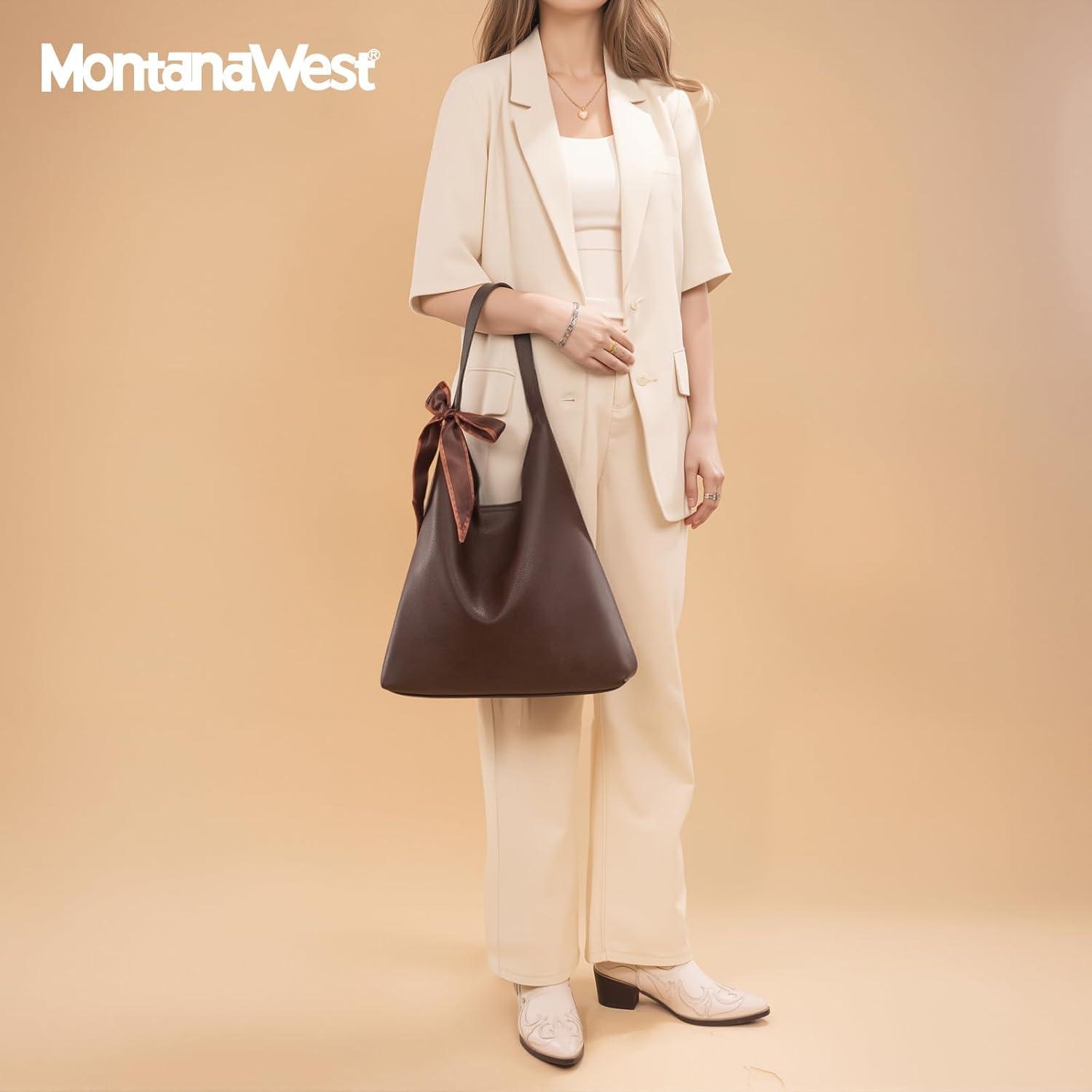 imageMontana West Slouchy Hobo Bag for Women Shoulder Purses and Handbags with ScarfDark Coffee