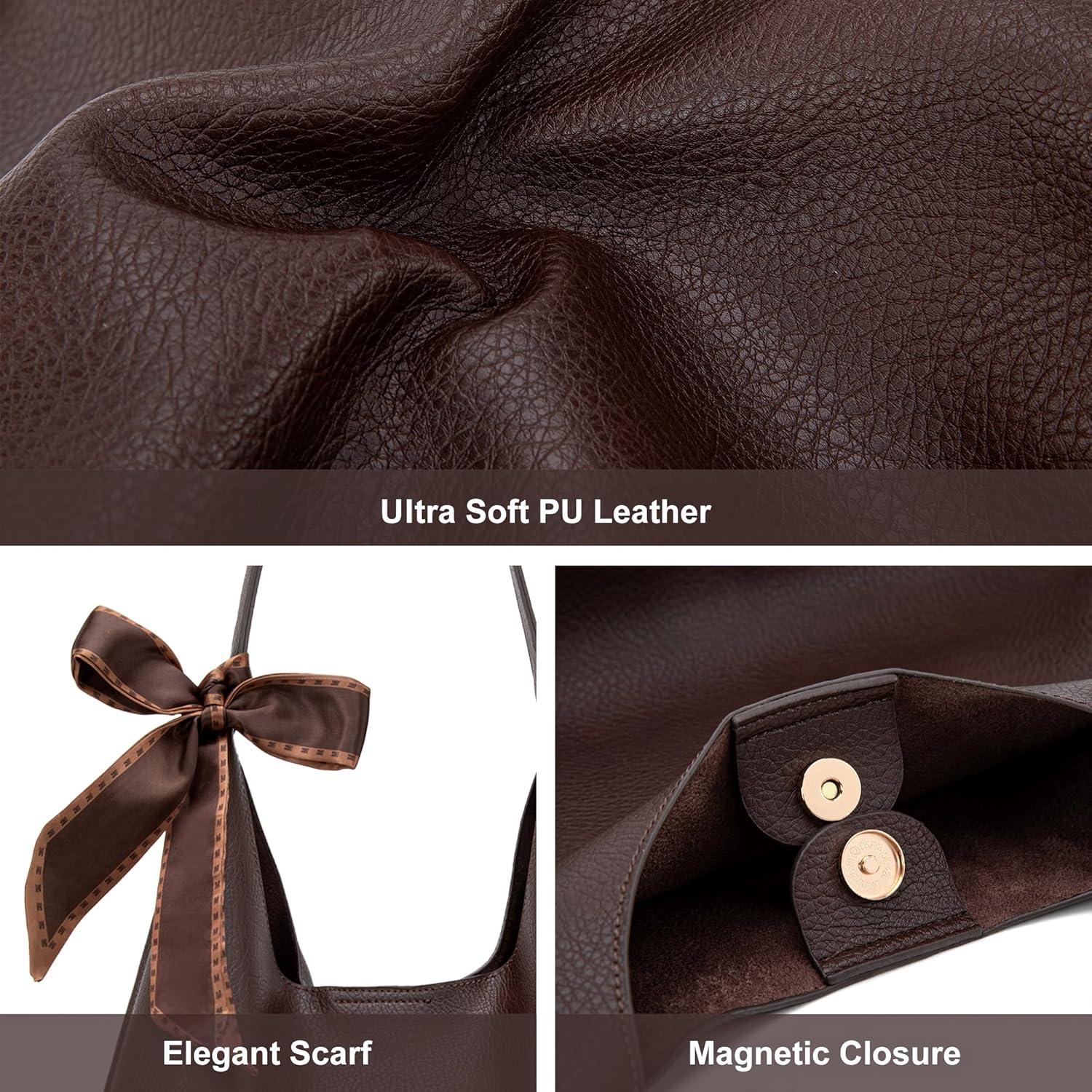 imageMontana West Slouchy Hobo Bag for Women Shoulder Purses and Handbags with ScarfDark Coffee