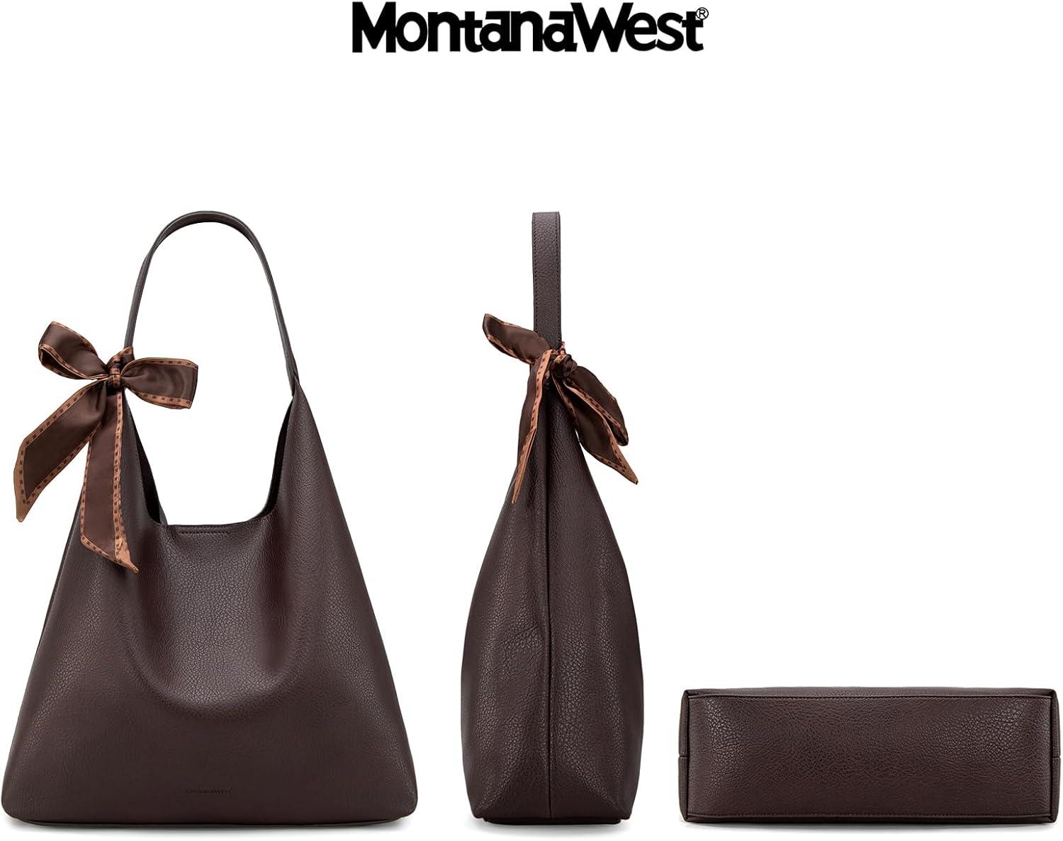 imageMontana West Slouchy Hobo Bag for Women Shoulder Purses and Handbags with ScarfDark Coffee