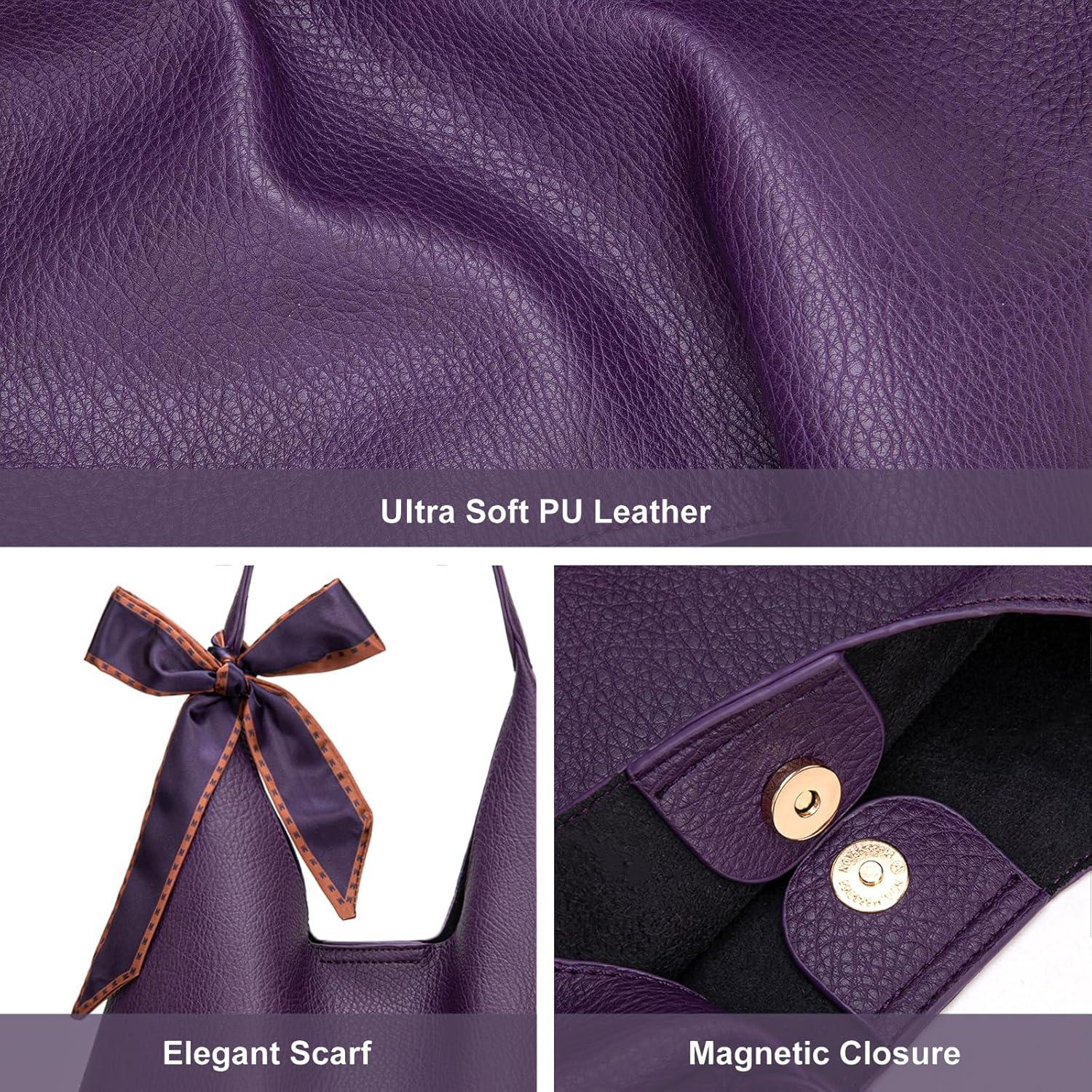 imageMontana West Slouchy Hobo Bag for Women Shoulder Purses and Handbags with ScarfDeep Purple