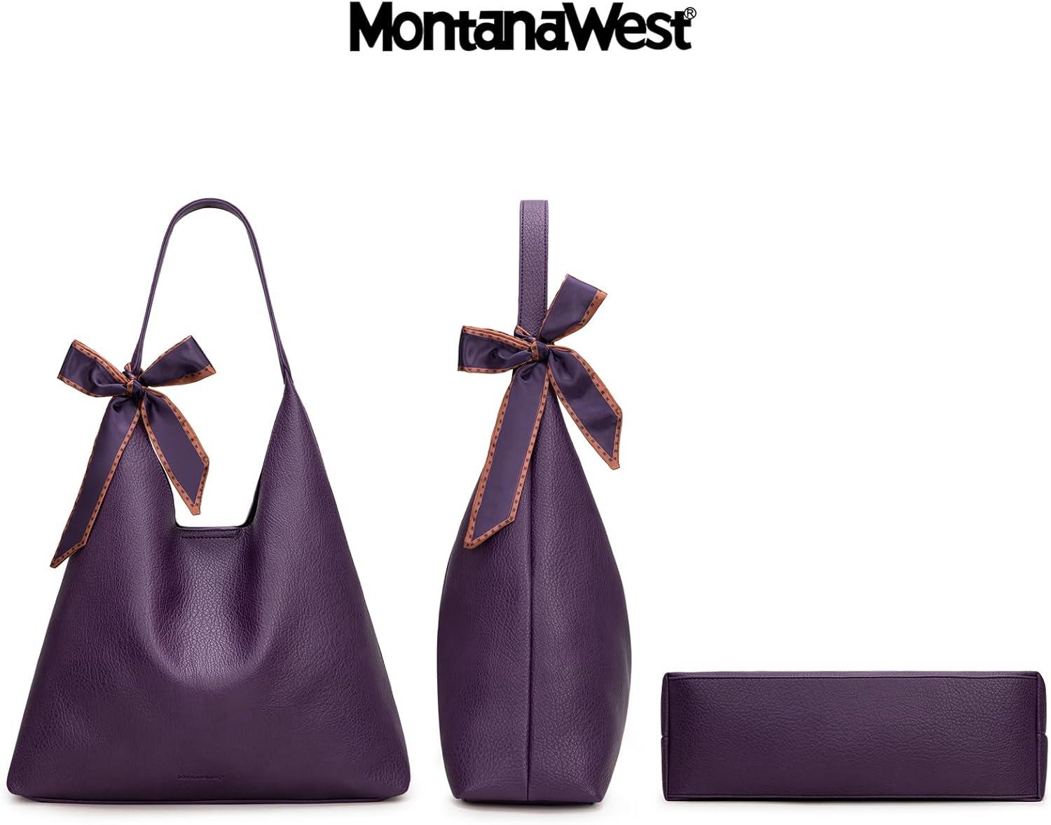 imageMontana West Slouchy Hobo Bag for Women Shoulder Purses and Handbags with ScarfDeep Purple