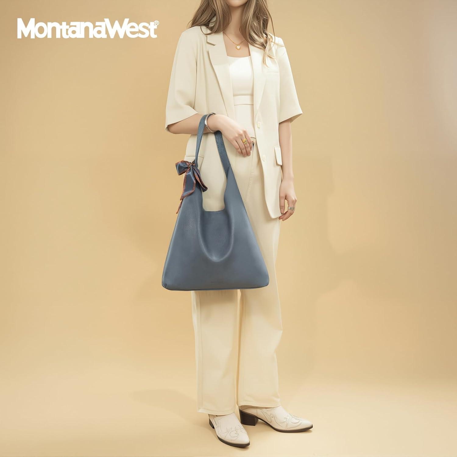 imageMontana West Slouchy Hobo Bag for Women Shoulder Purses and Handbags with ScarfDistant Blue