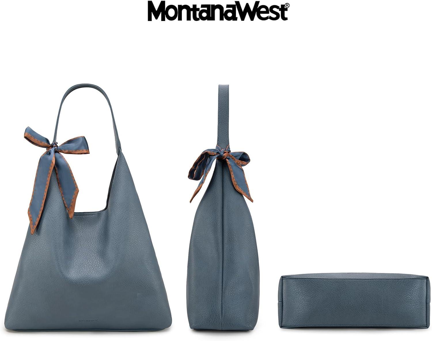 imageMontana West Slouchy Hobo Bag for Women Shoulder Purses and Handbags with ScarfDistant Blue