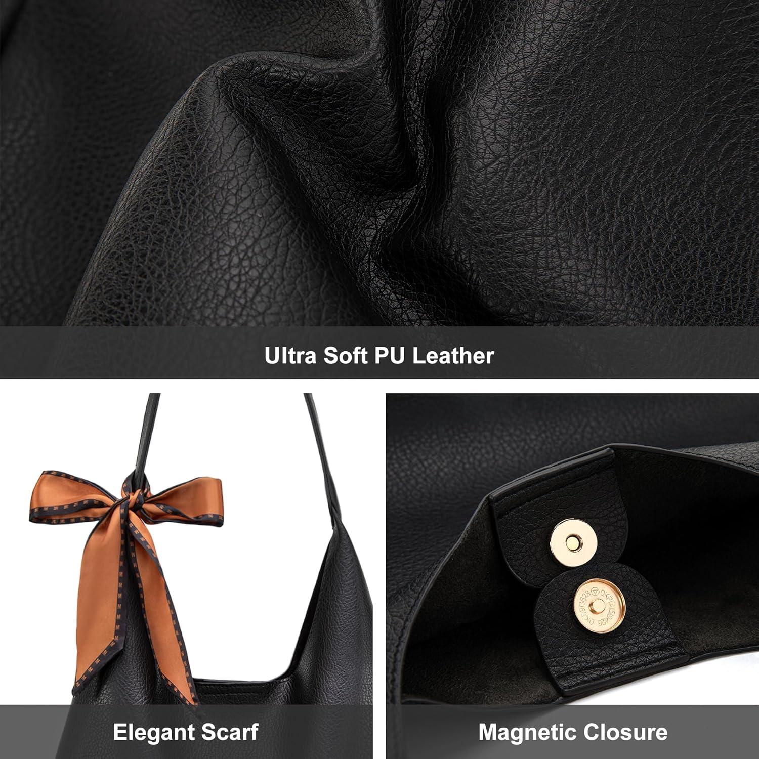 imageMontana West Slouchy Hobo Bag for Women Shoulder Purses and Handbags with ScarfJet Black