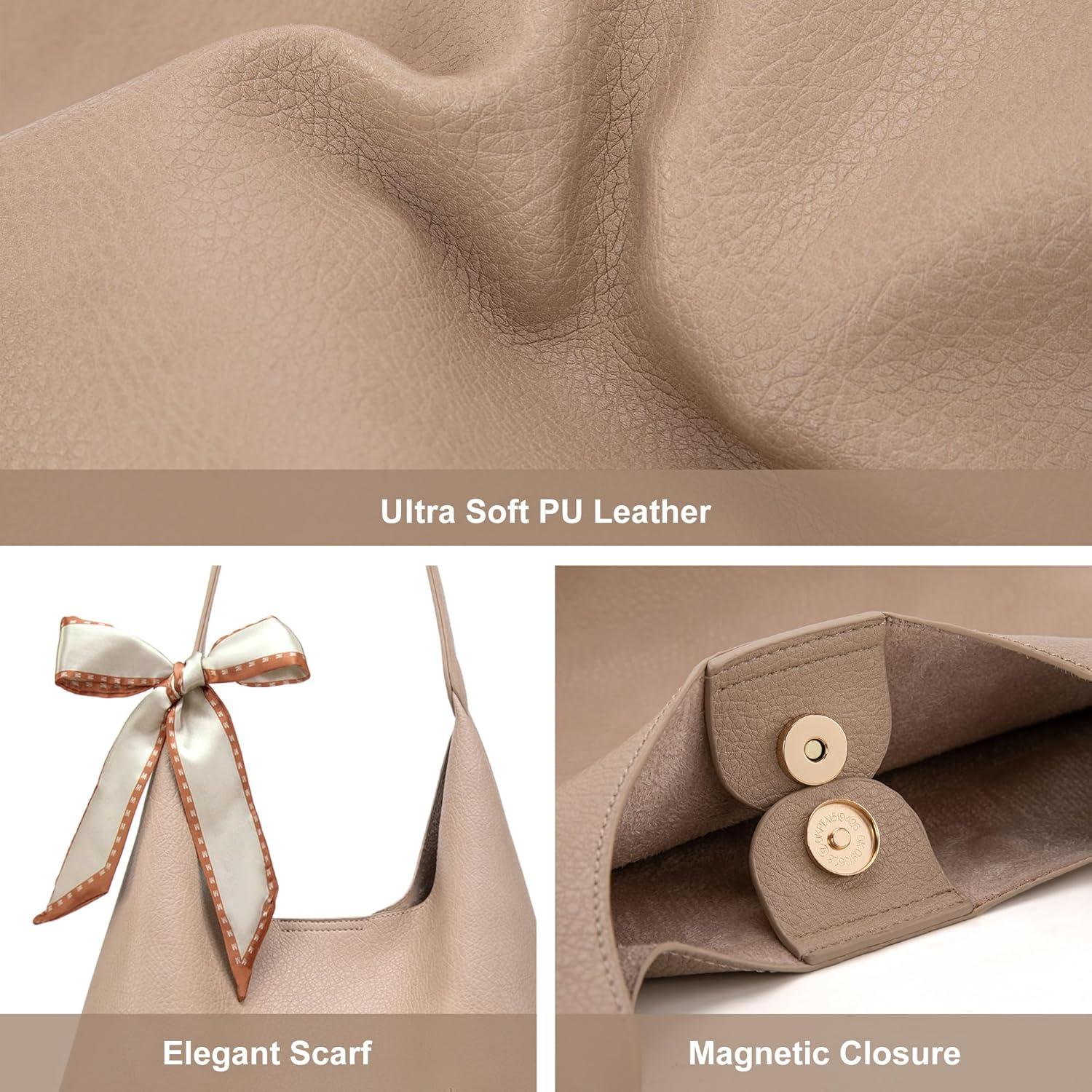 imageMontana West Slouchy Hobo Bag for Women Shoulder Purses and Handbags with ScarfMousse Tan