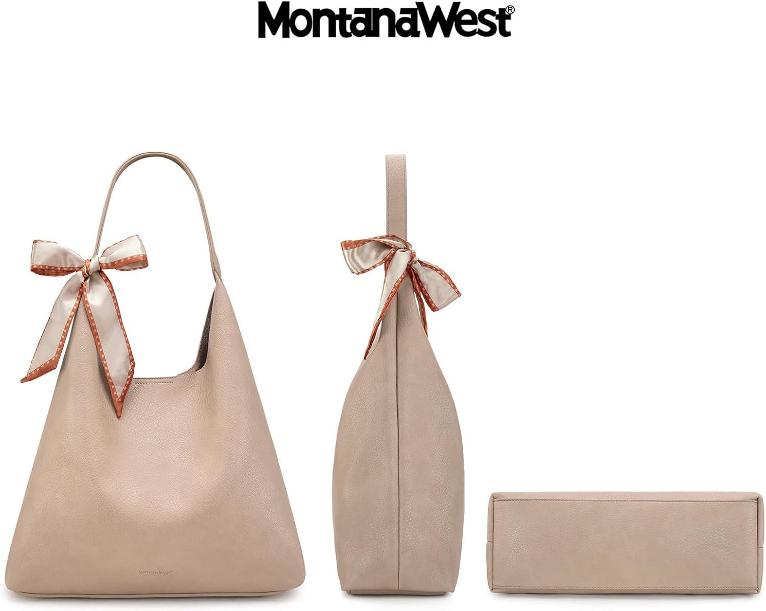 imageMontana West Slouchy Hobo Bag for Women Shoulder Purses and Handbags with ScarfMousse Tan
