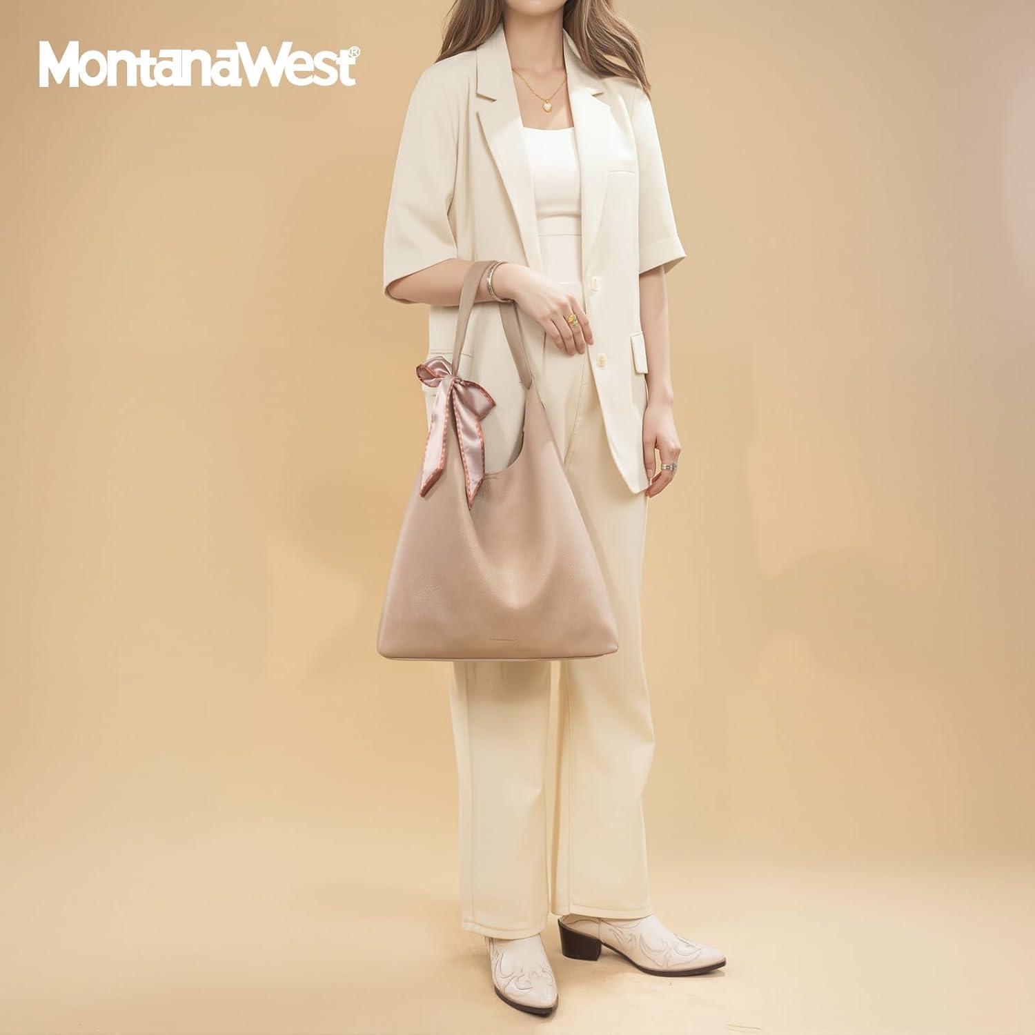 imageMontana West Slouchy Hobo Bag for Women Shoulder Purses and Handbags with ScarfMousse Tan