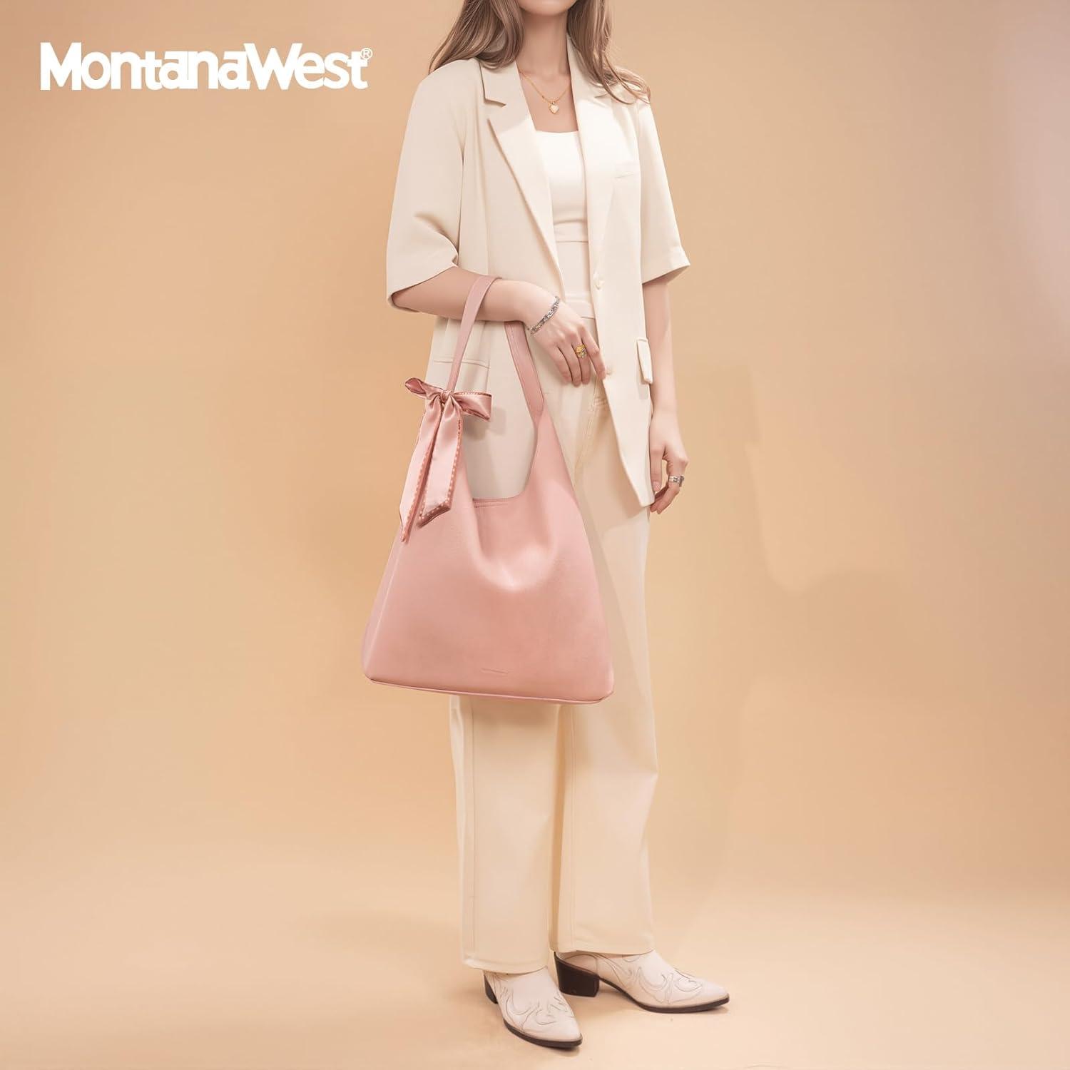 imageMontana West Slouchy Hobo Bag for Women Shoulder Purses and Handbags with ScarfPeach Pink
