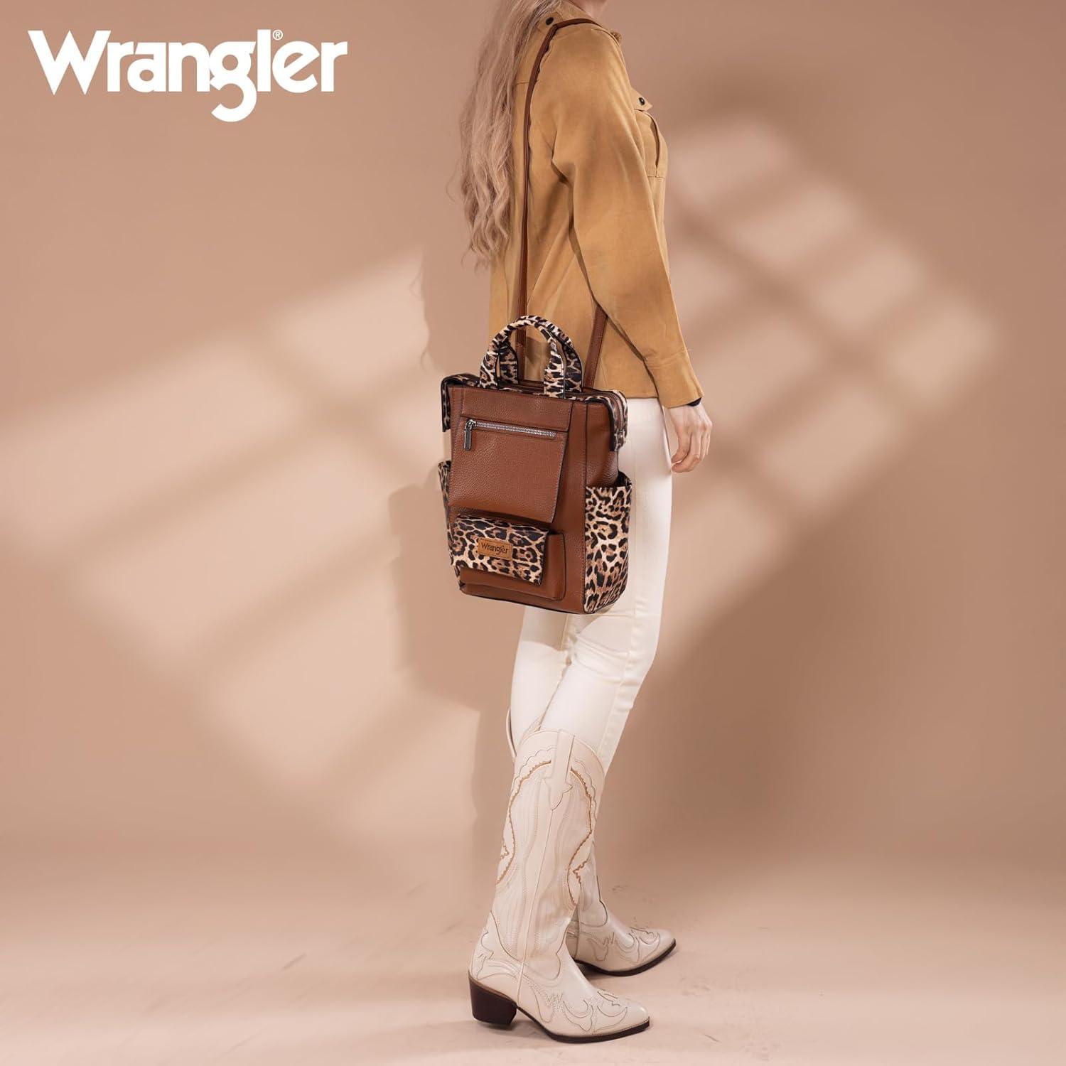 imageMontana West Wrangler Cow Print Backpack Purse for Women Vegan Leather Ladies Convertible Backpack Stylish Anti Theft Backpack with Adjustable StrapA Patten Leopard Print