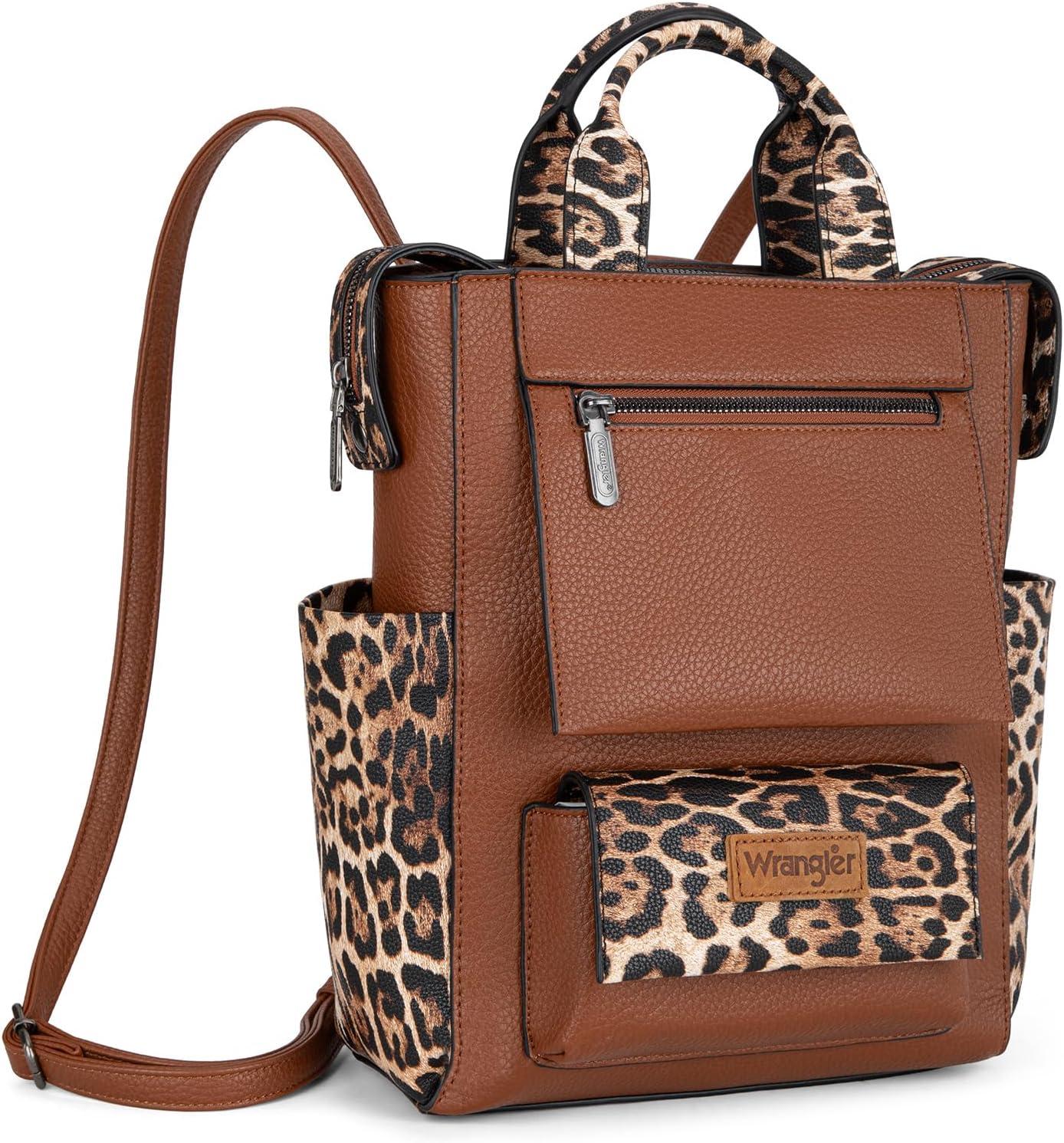 imageMontana West Wrangler Cow Print Backpack Purse for Women Vegan Leather Ladies Convertible Backpack Stylish Anti Theft Backpack with Adjustable StrapA Patten Leopard Print