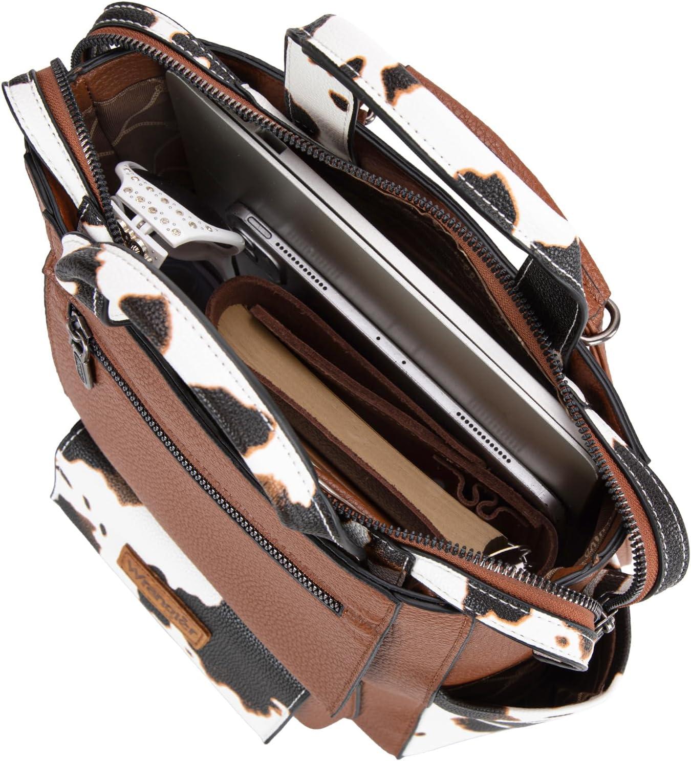 imageMontana West Wrangler Cow Print Backpack Purse for Women Vegan Leather Ladies Convertible Backpack Stylish Anti Theft Backpack with Adjustable StrapA Classic Browncow Print